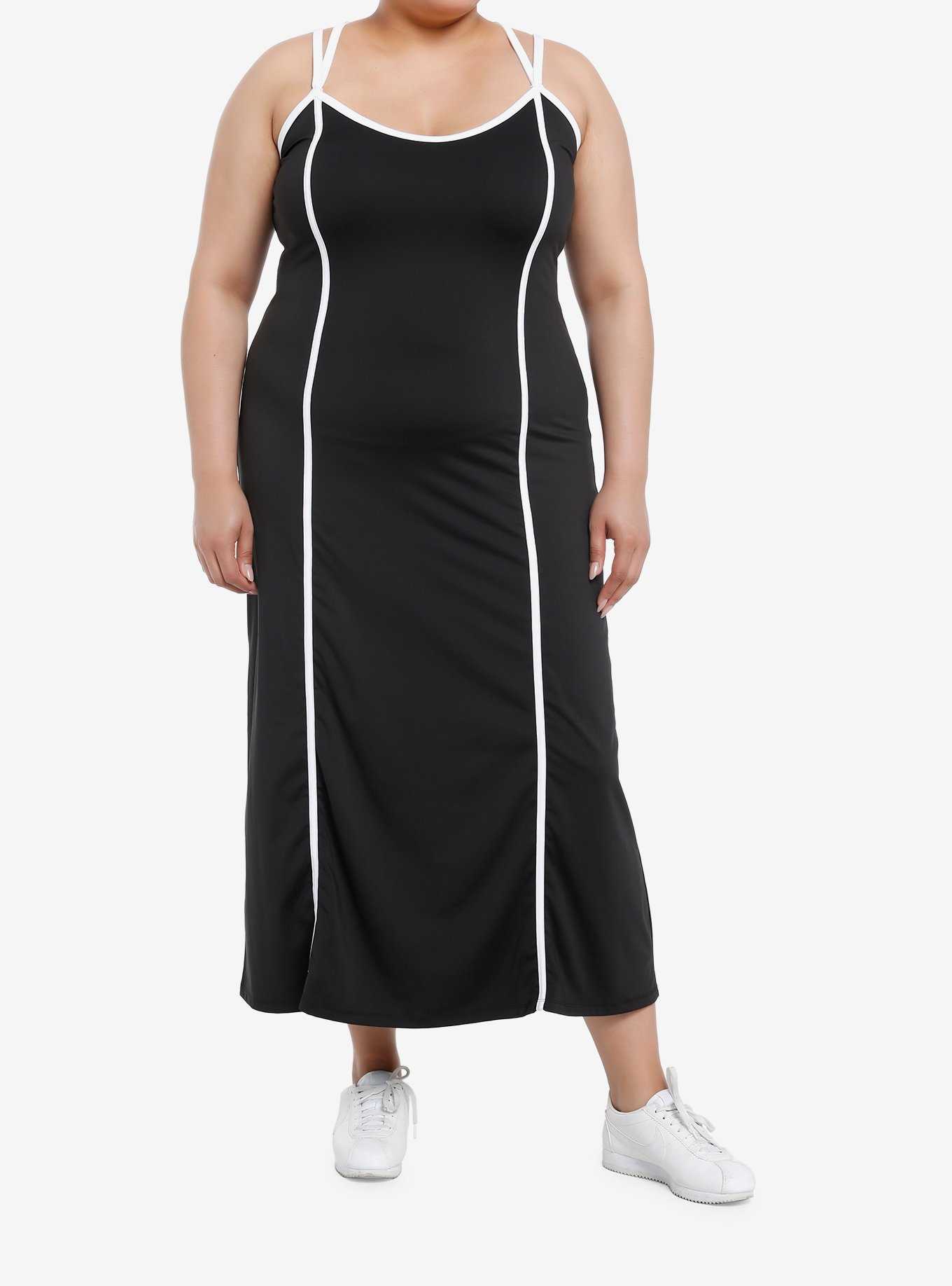 Sweet Society Black & White Stripe Slim Fit Maxi Dress Plus Size, , hi-res