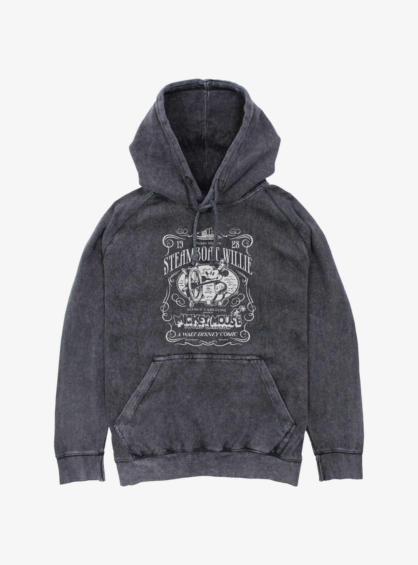 Disney 100 Mickey Mouse Steamboat Mineral Wash Hoodie, BLACK, hi-res