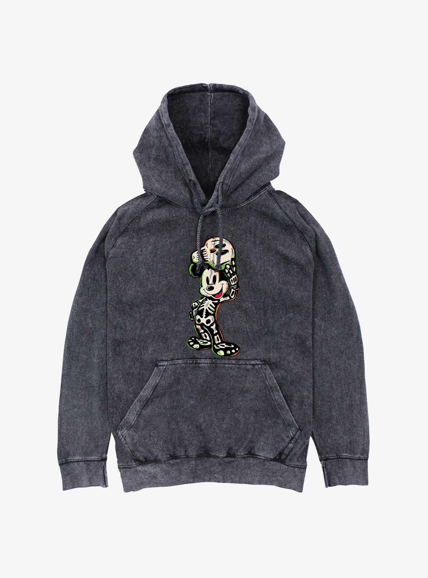 Disney 100 Mickey Mouse Skeleton Mineral Wash Hoodie, BLACK, hi-res