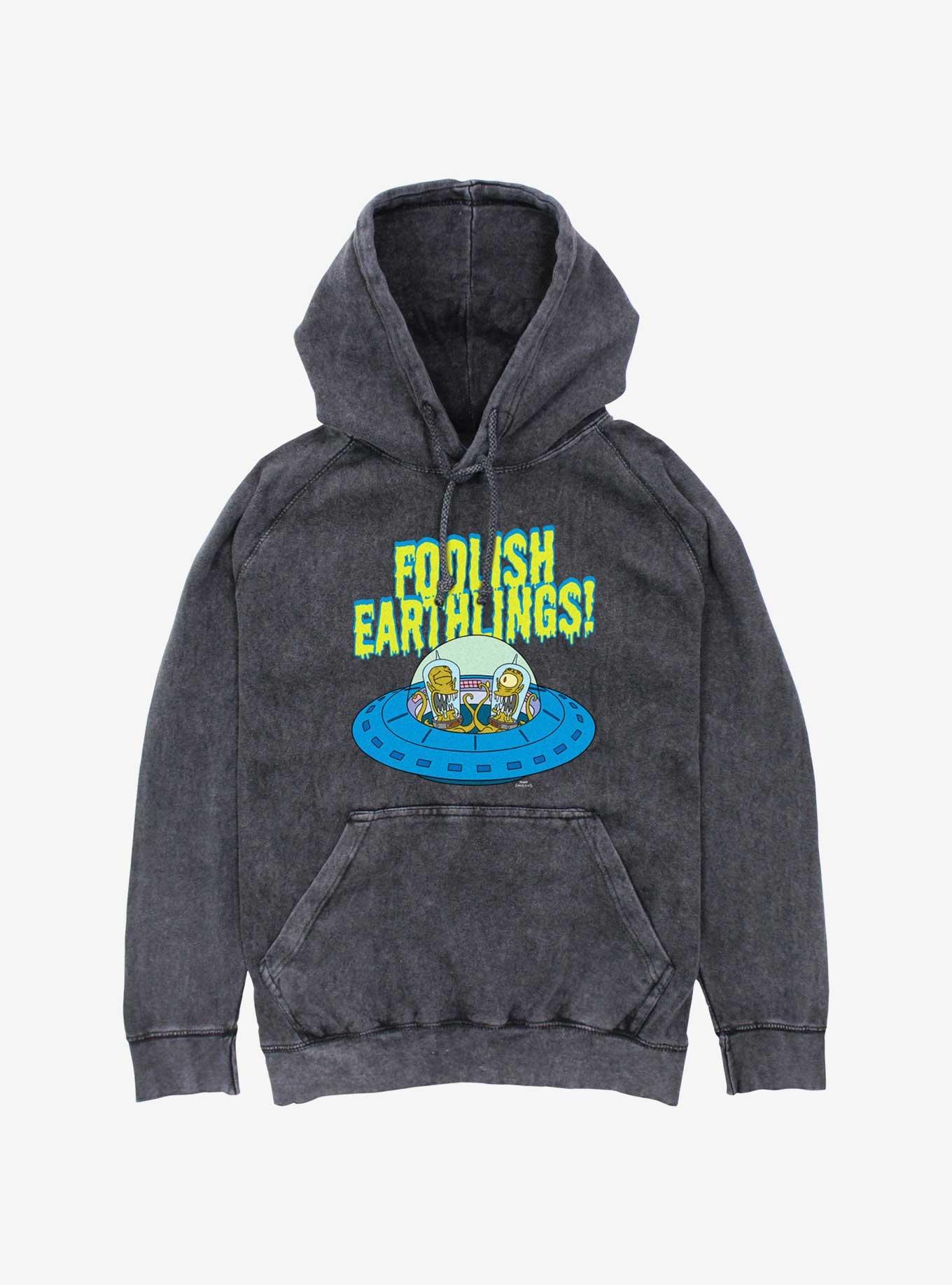 The Simpsons Foolish Earthlings Mineral Wash Hoodie, BLACK, hi-res