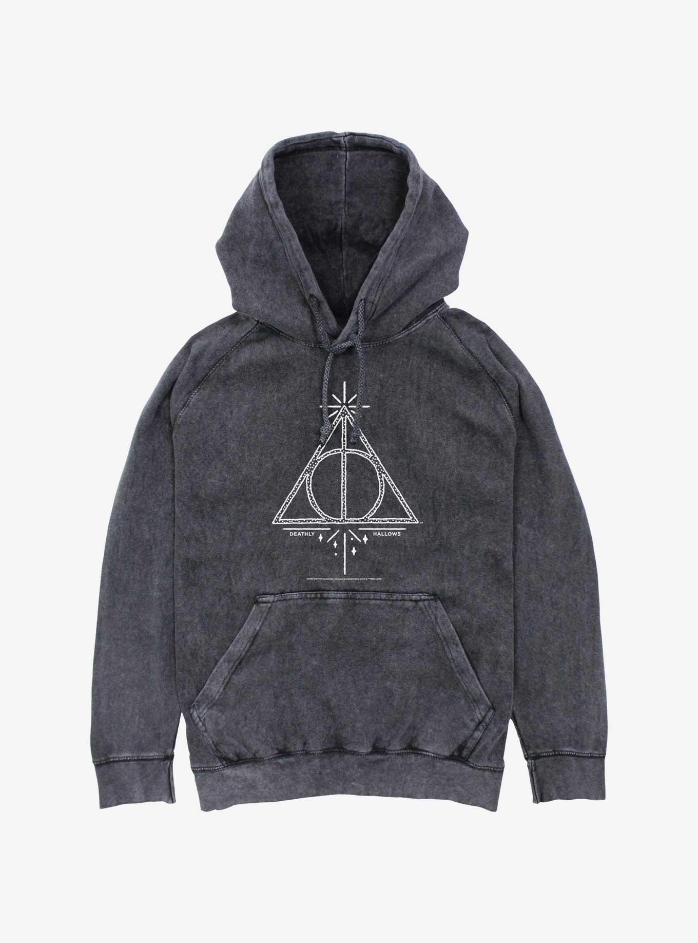 Harry Potter Deathly Hallows Symbol Mineral Wash Hoodie, BLACK, hi-res