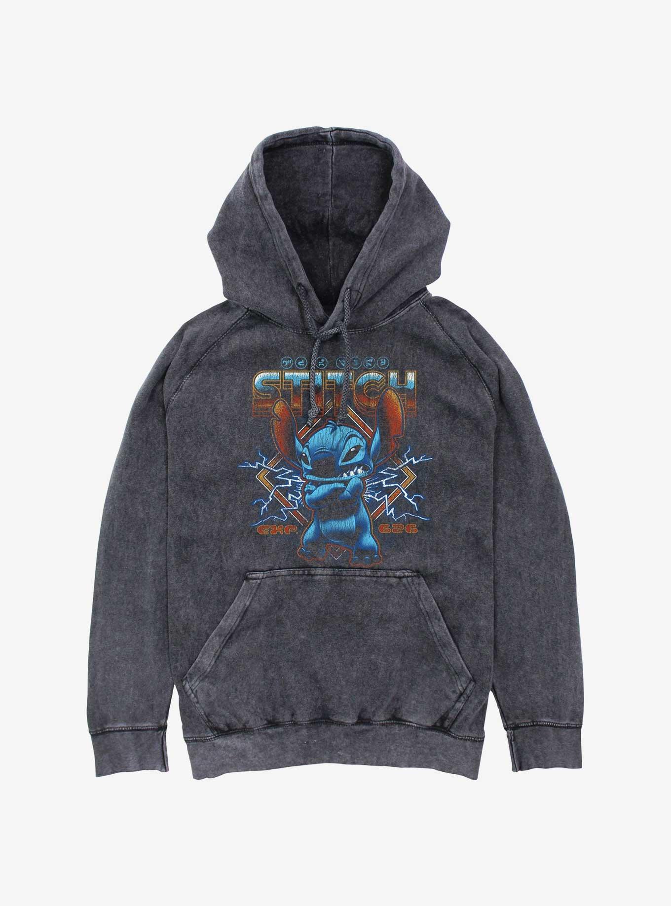 Disney Lilo & Stitch Metal Style Mineral Wash Hoodie, BLACK, hi-res