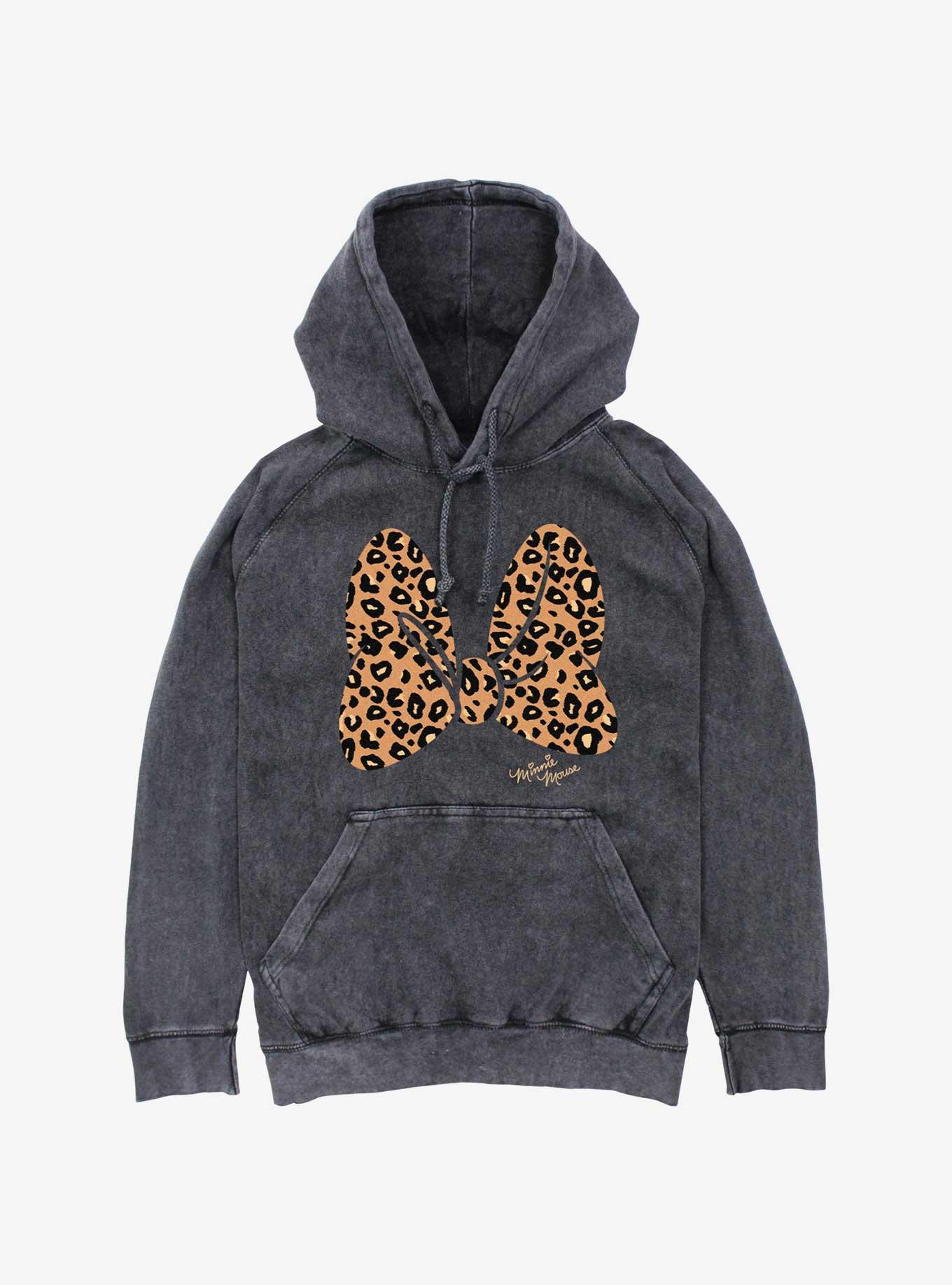 Disney Minnie Mouse Animal Print Bow Mineral Wash Hoodie, BLACK, hi-res