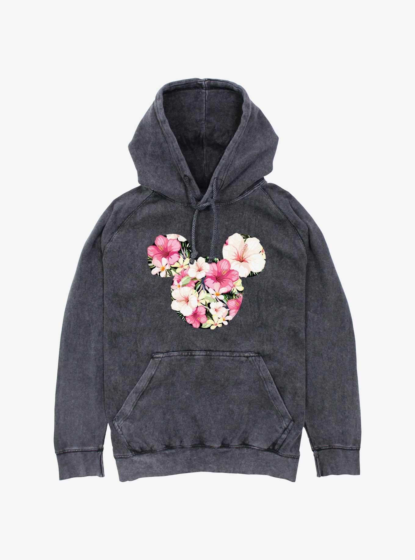 Disney Mickey Mouse Tropical Floral Ears Mineral Wash Hoodie, BLACK, hi-res