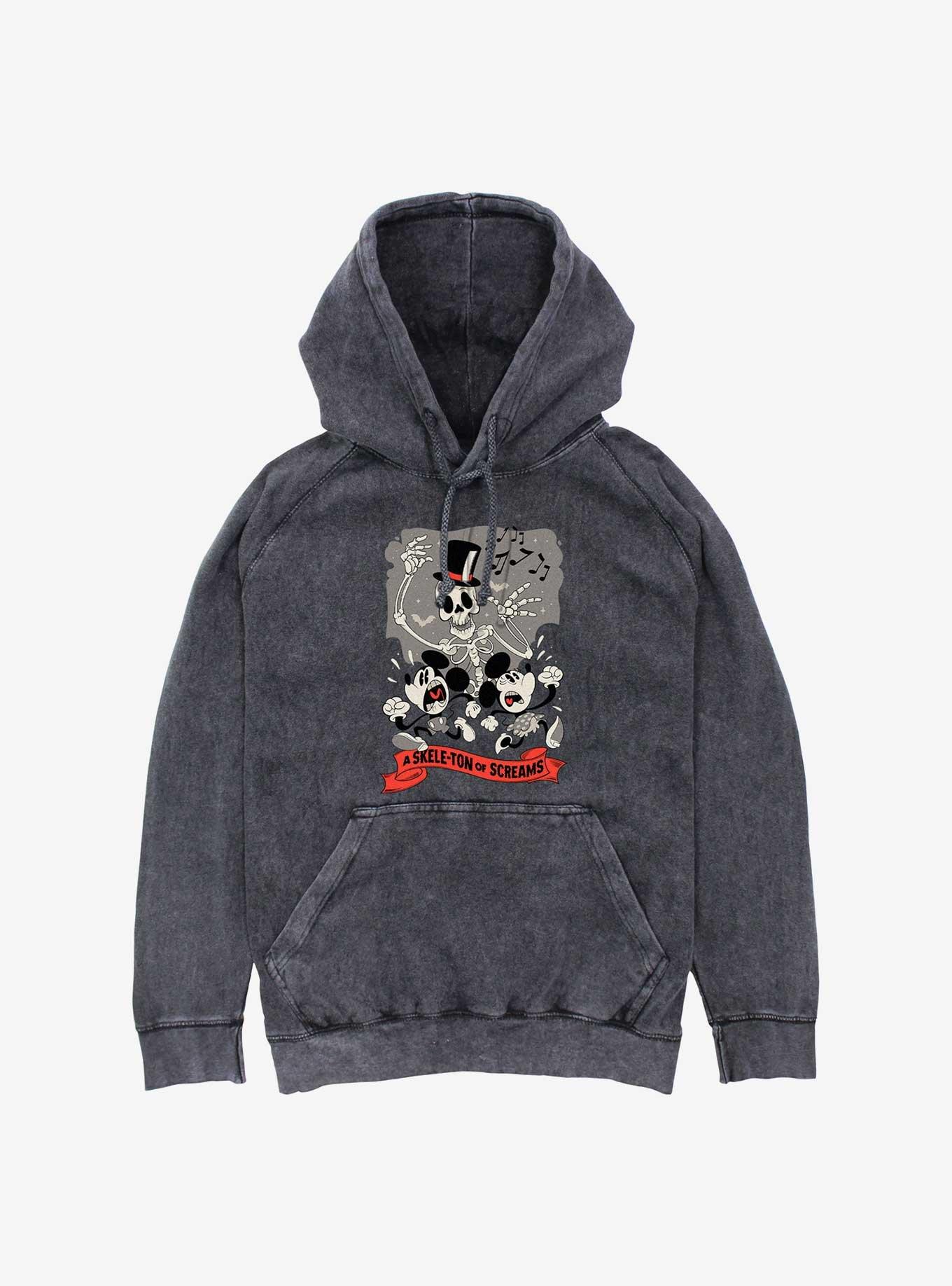 Disney Mickey Mouse Skele-ton Of Screams Mineral Wash Hoodie, BLACK, hi-res