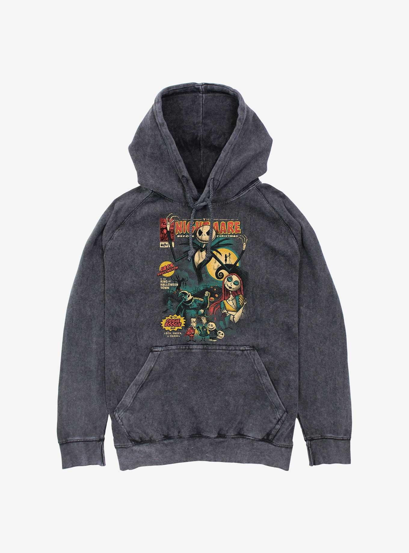 The Nightmare Before Christmas Comic Cover Mineral Wash Hoodie, BLACK, hi-res