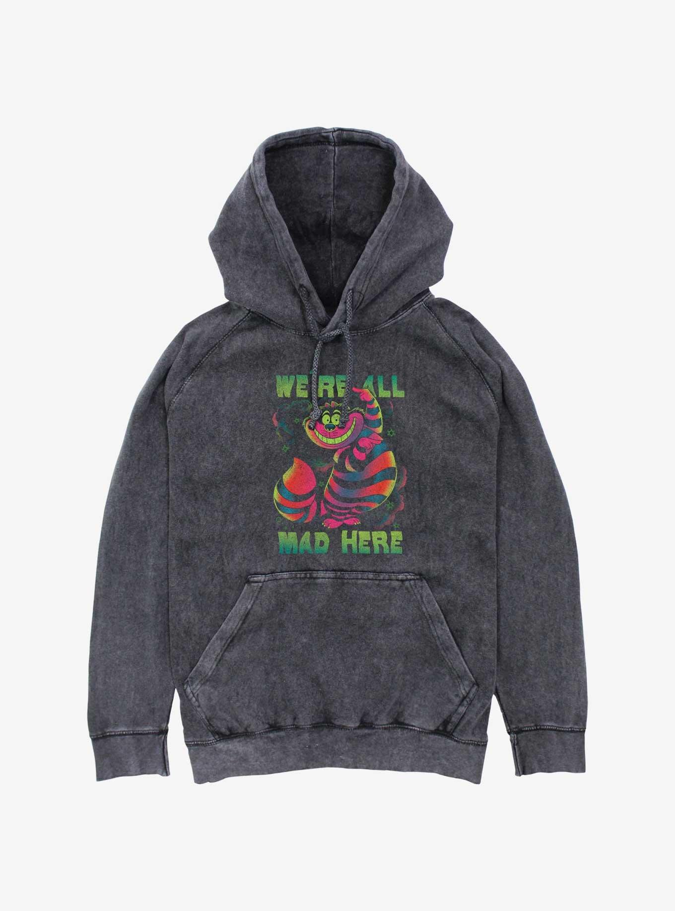 Disney Alice In Wonderland Cheshire Cat We're All Mad Mineral Wash Hoodie, BLACK, hi-res