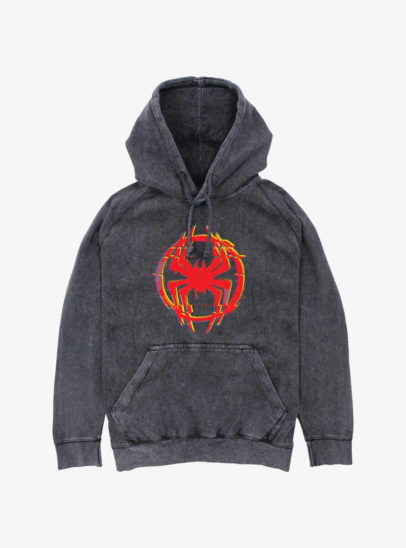 Marvel Spider-Man: Into The Spider-Verse Glitch Symbol Mineral Wash Hoodie, BLACK, hi-res