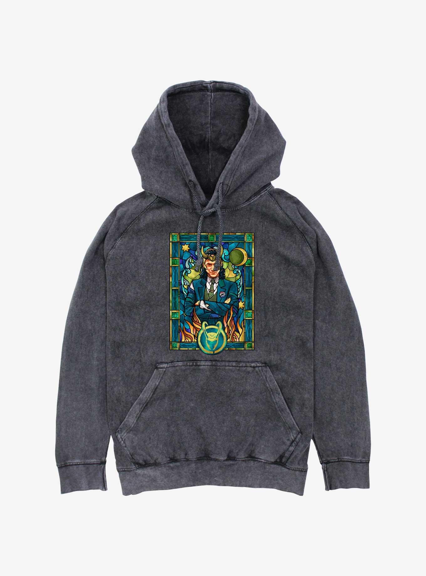 Marvel Loki Stained Glass Mineral Wash Hoodie, BLACK, hi-res