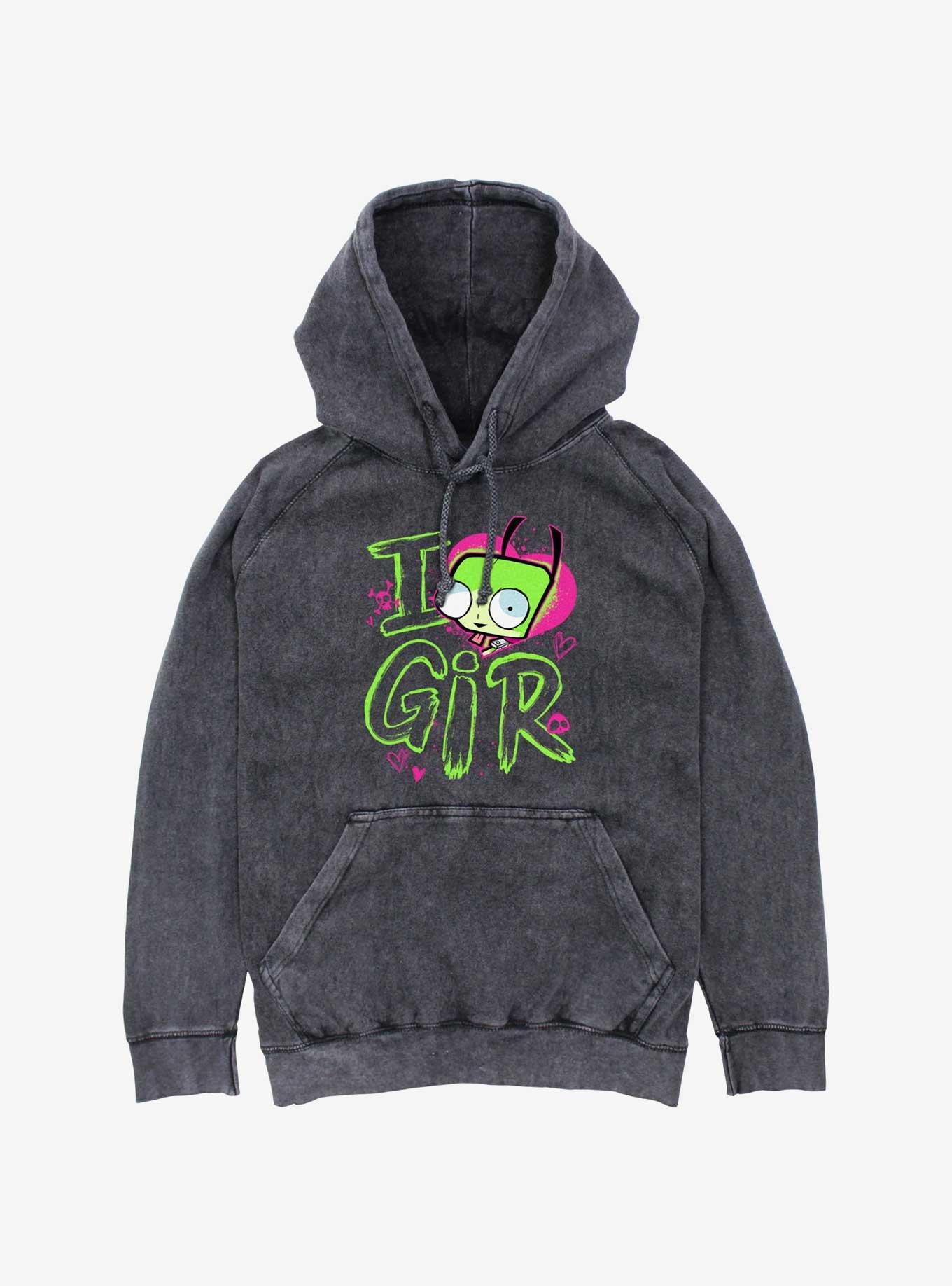 Invader Zim Love Gir Mineral Wash Hoodie, BLACK, hi-res