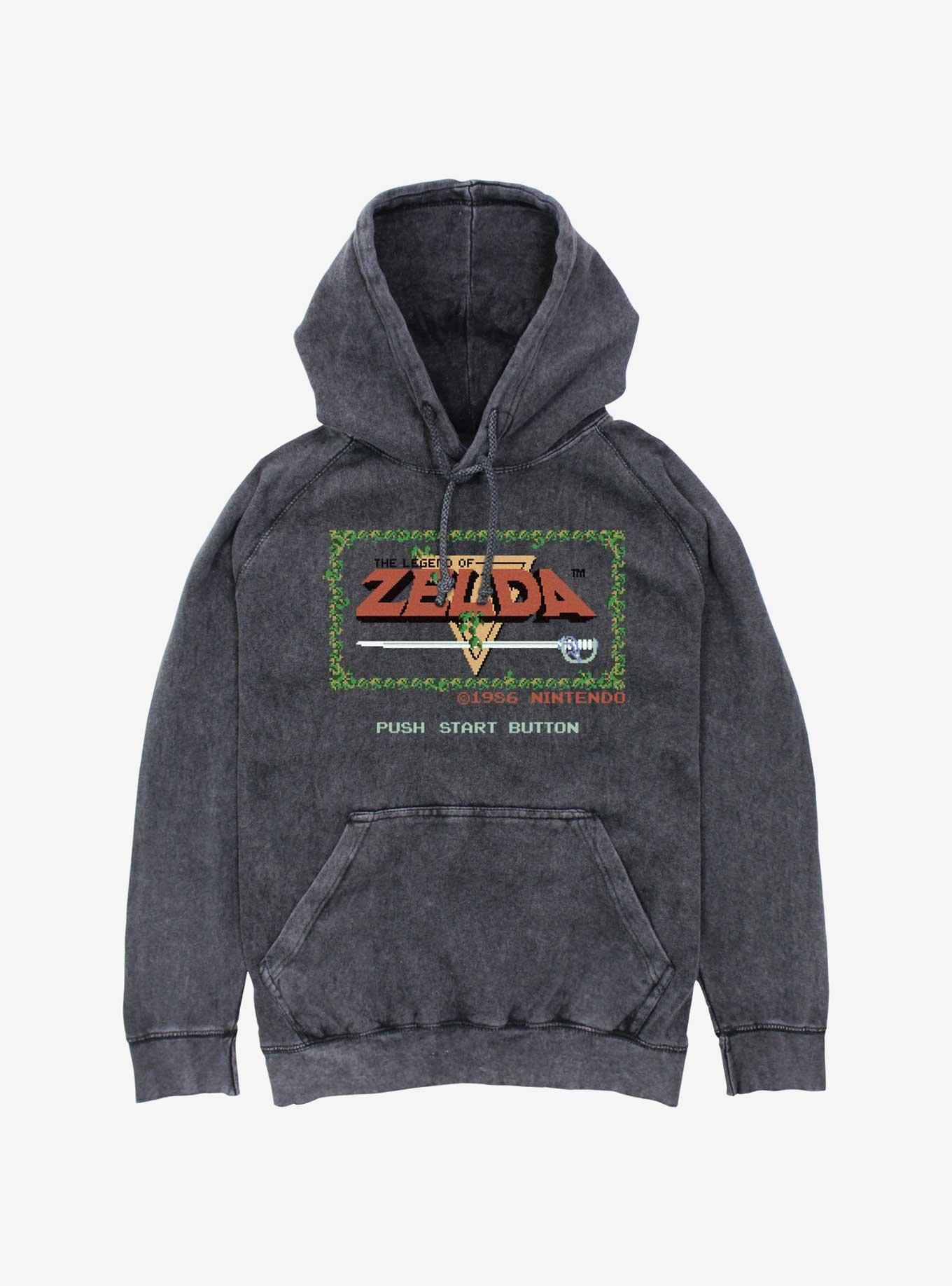 The Legend Of Zelda Classic Intro Mineral Wash Hoodie, BLACK, hi-res