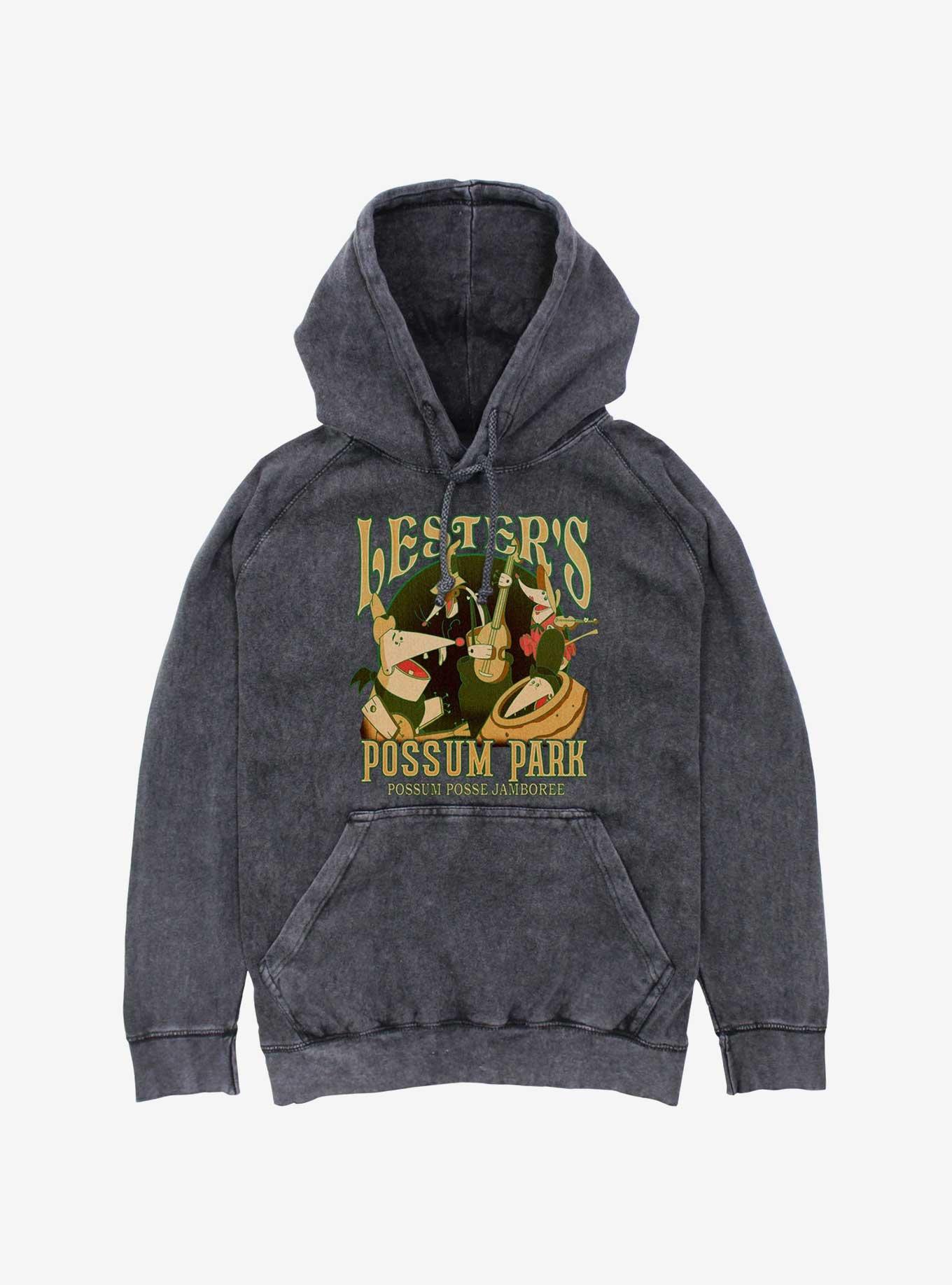 Disney A Goofy Movie Lester's Possum Park Mineral Wash Hoodie, BLACK, hi-res