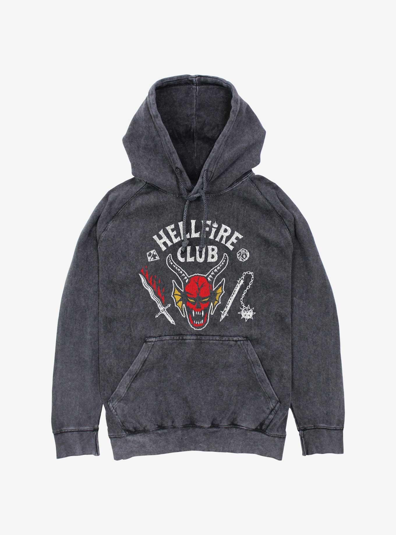 Stranger Things Hellfire Mineral Wash Hoodie, BLACK, hi-res