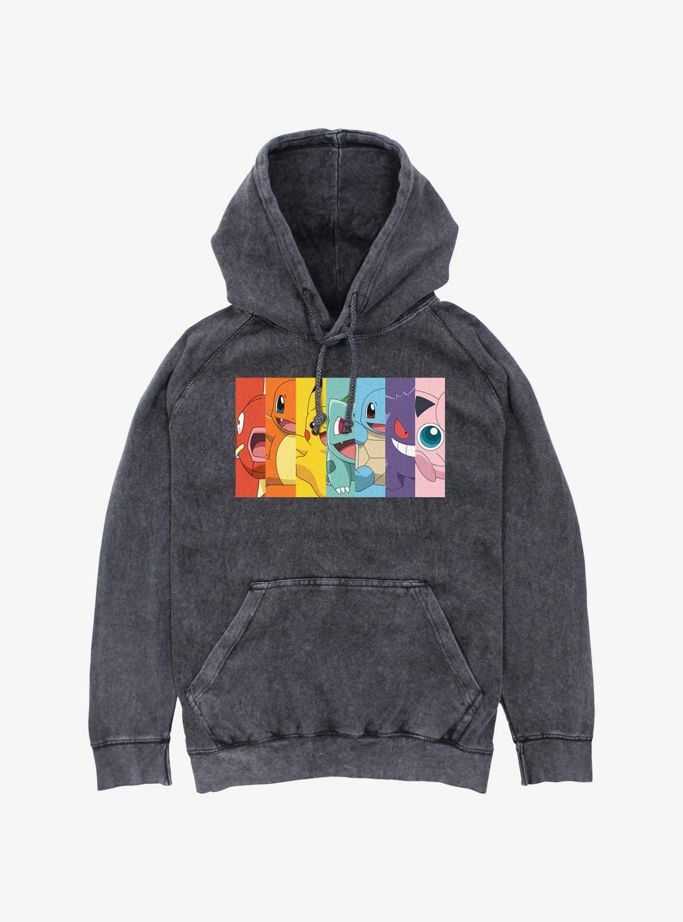Pokemon Panel Rainbow Mineral Wash Hoodie, BLACK, hi-res