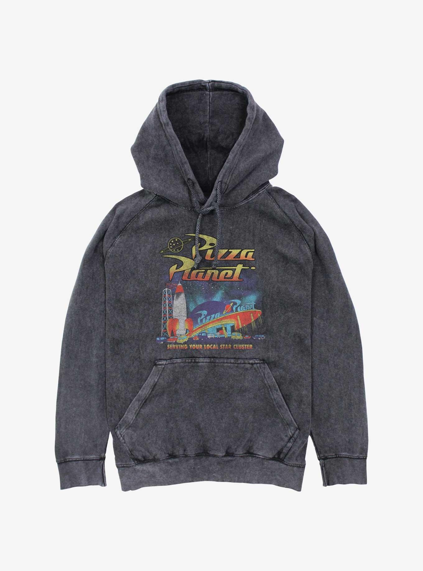 Disney Pixar Toy Story Pizza Planet Mineral Wash Hoodie, BLACK, hi-res