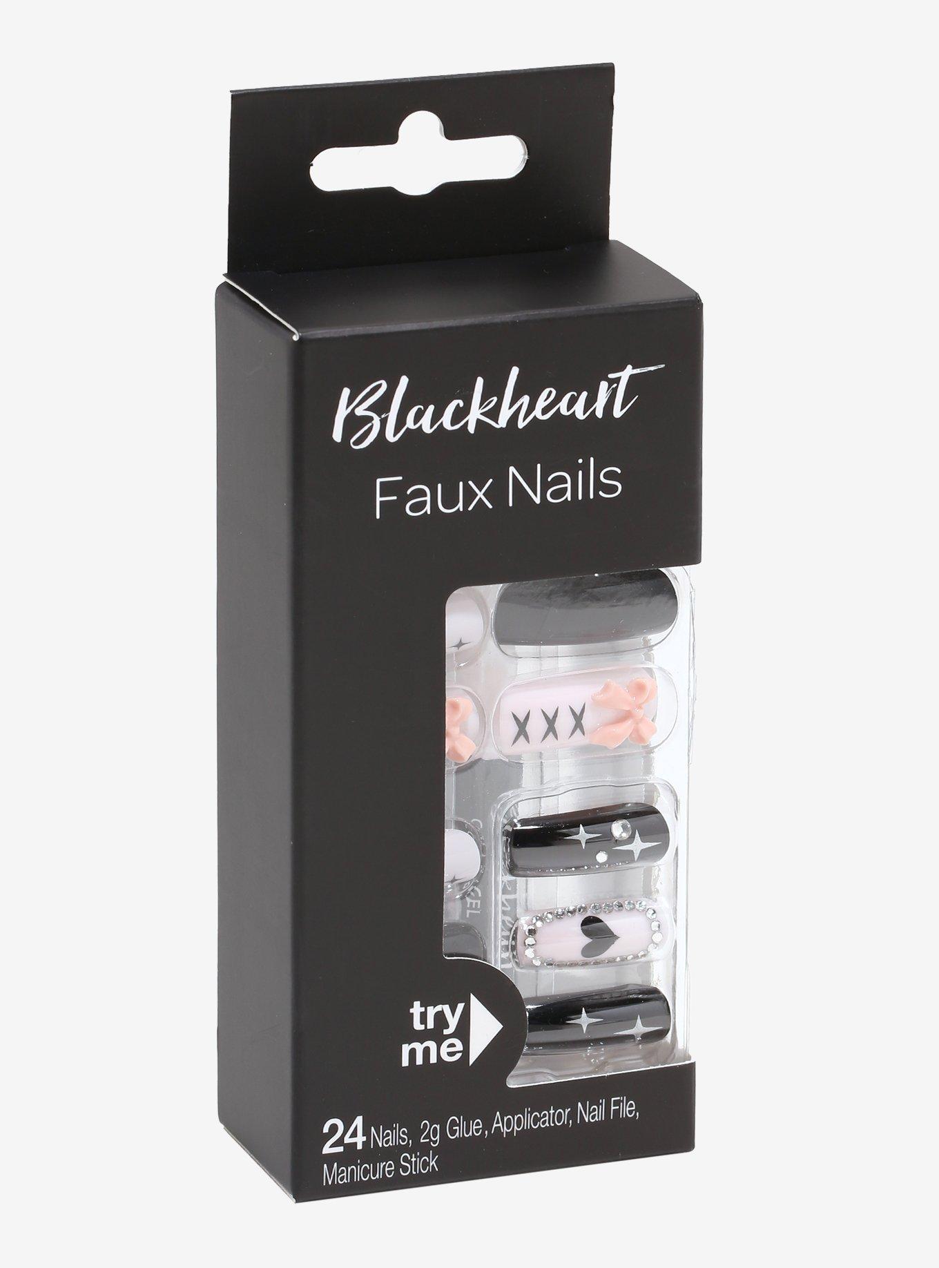 Blackheart Black & Pink Lolita Faux Nail Set, , hi-res