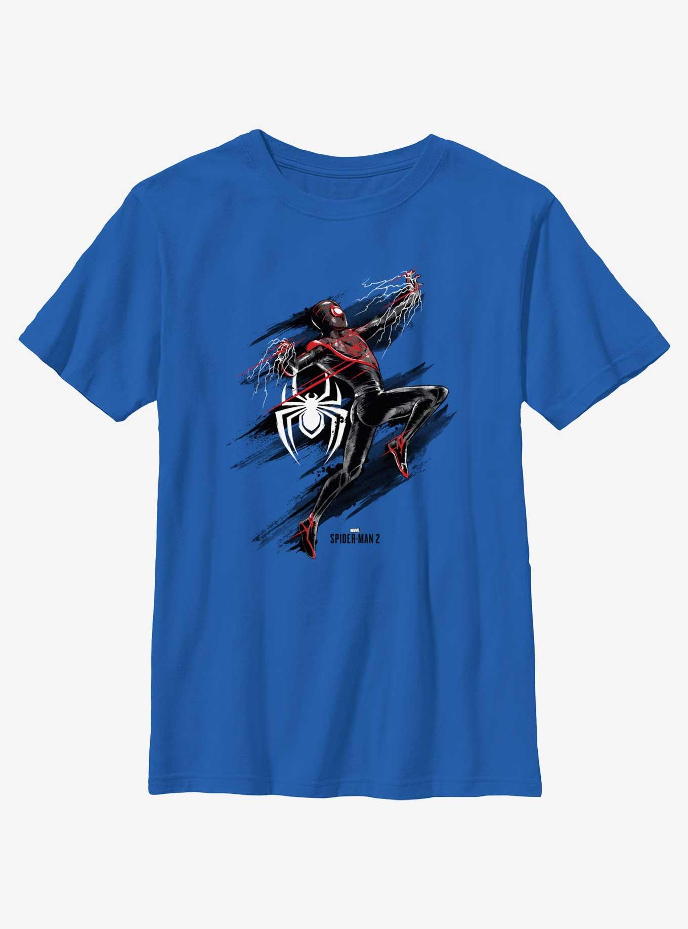 Marvel Spider-Man 2 Game Miles Morales Action Portrait Youth T-Shirt, ROYAL, hi-res