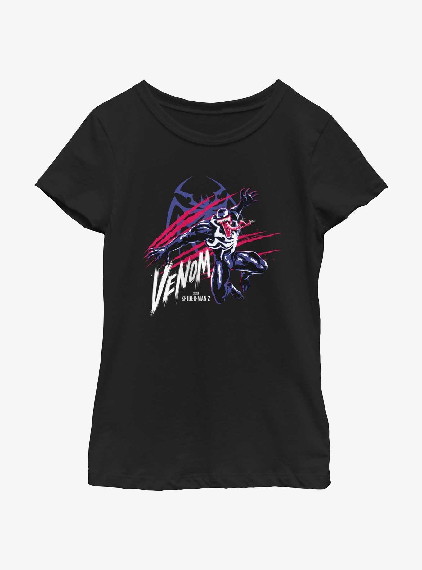 Marvel Spider-Man 2 Game Venom Scratch Portrait Youth Girls T-Shirt, BLACK, hi-res