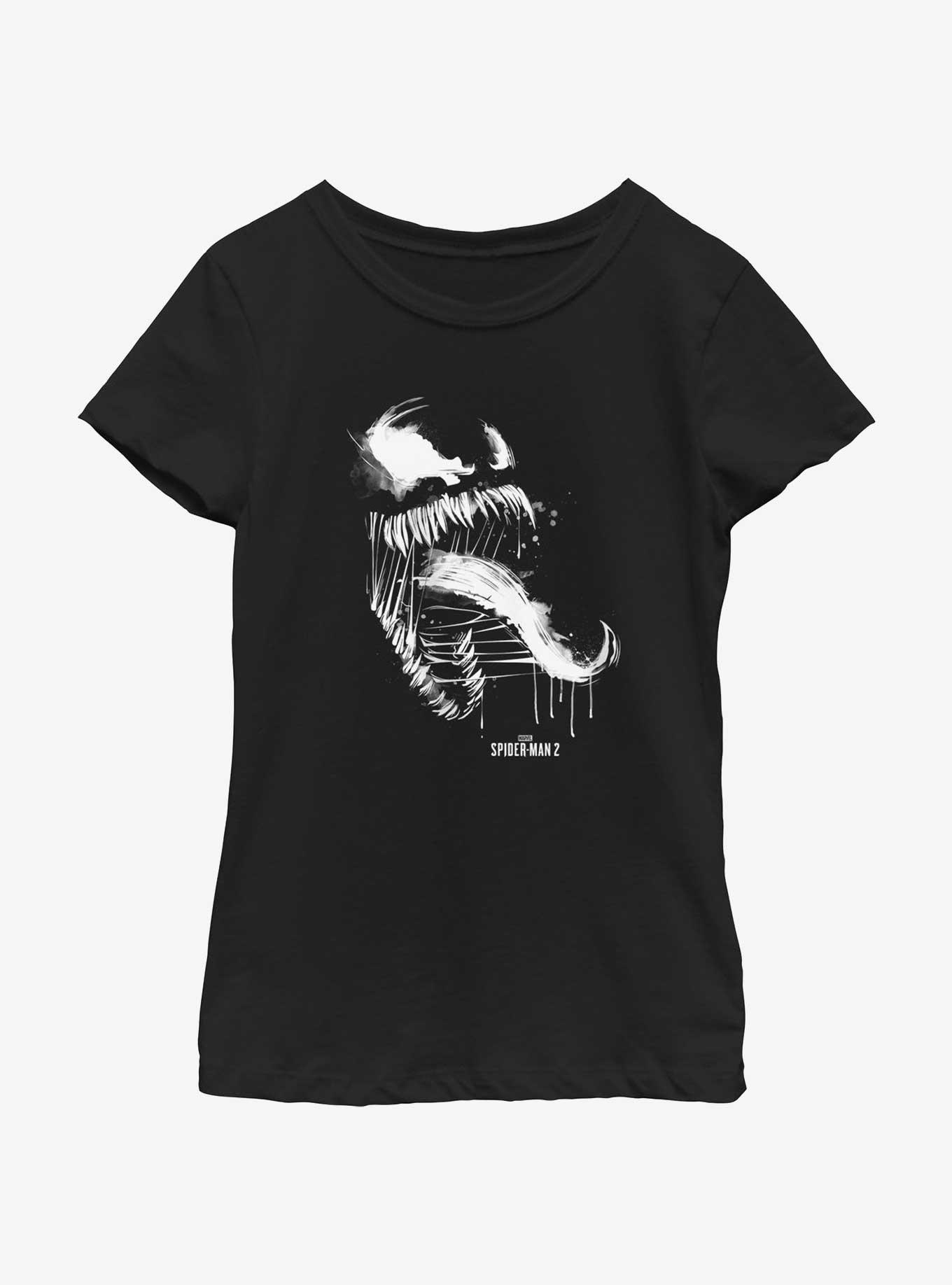 Marvel Spider-Man 2 Game Venom Sketch Portrait Youth Girls T-Shirt, BLACK, hi-res