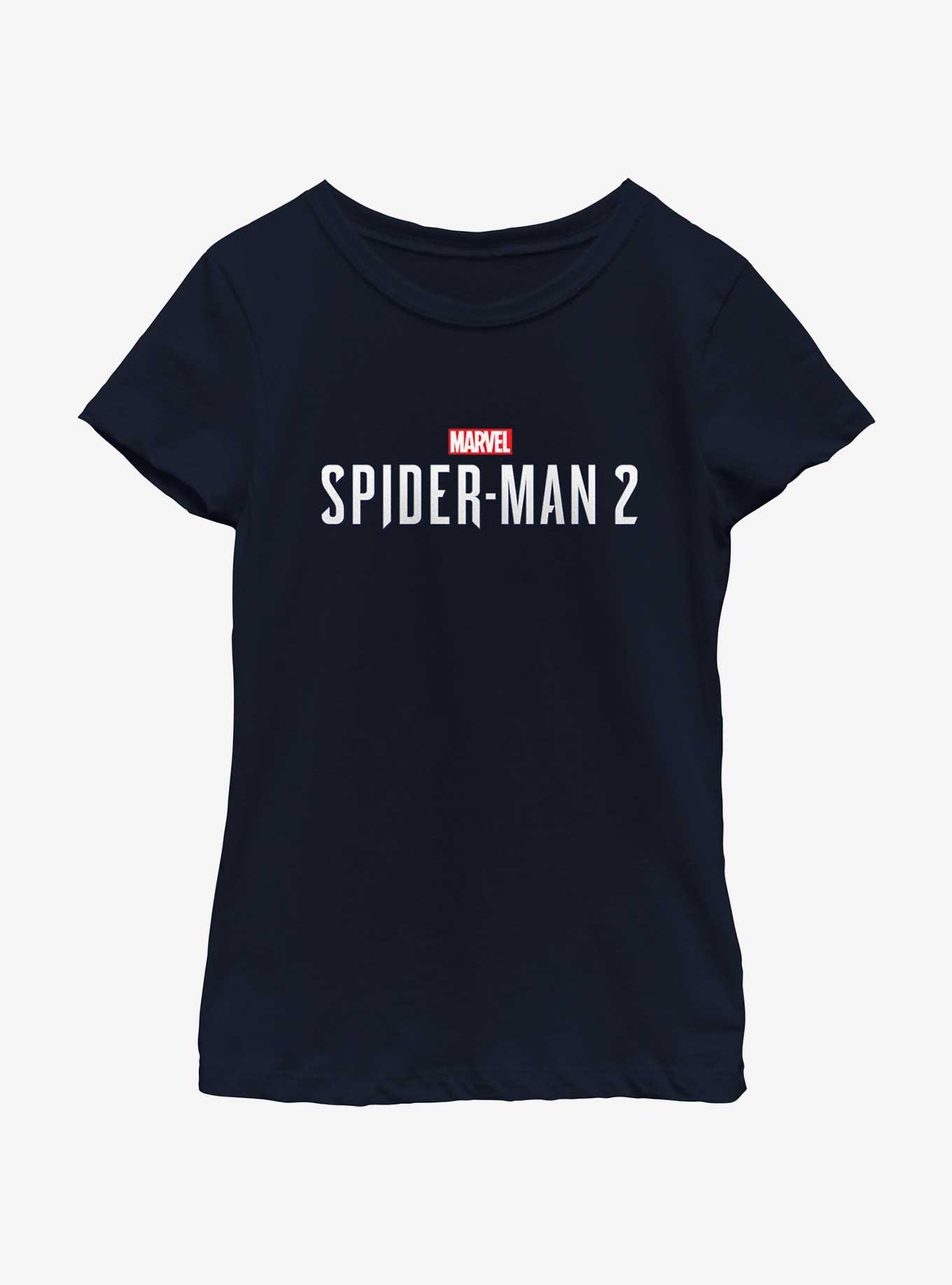 Marvel Spider-Man 2 Game Logo Youth Girls T-Shirt, NAVY, hi-res