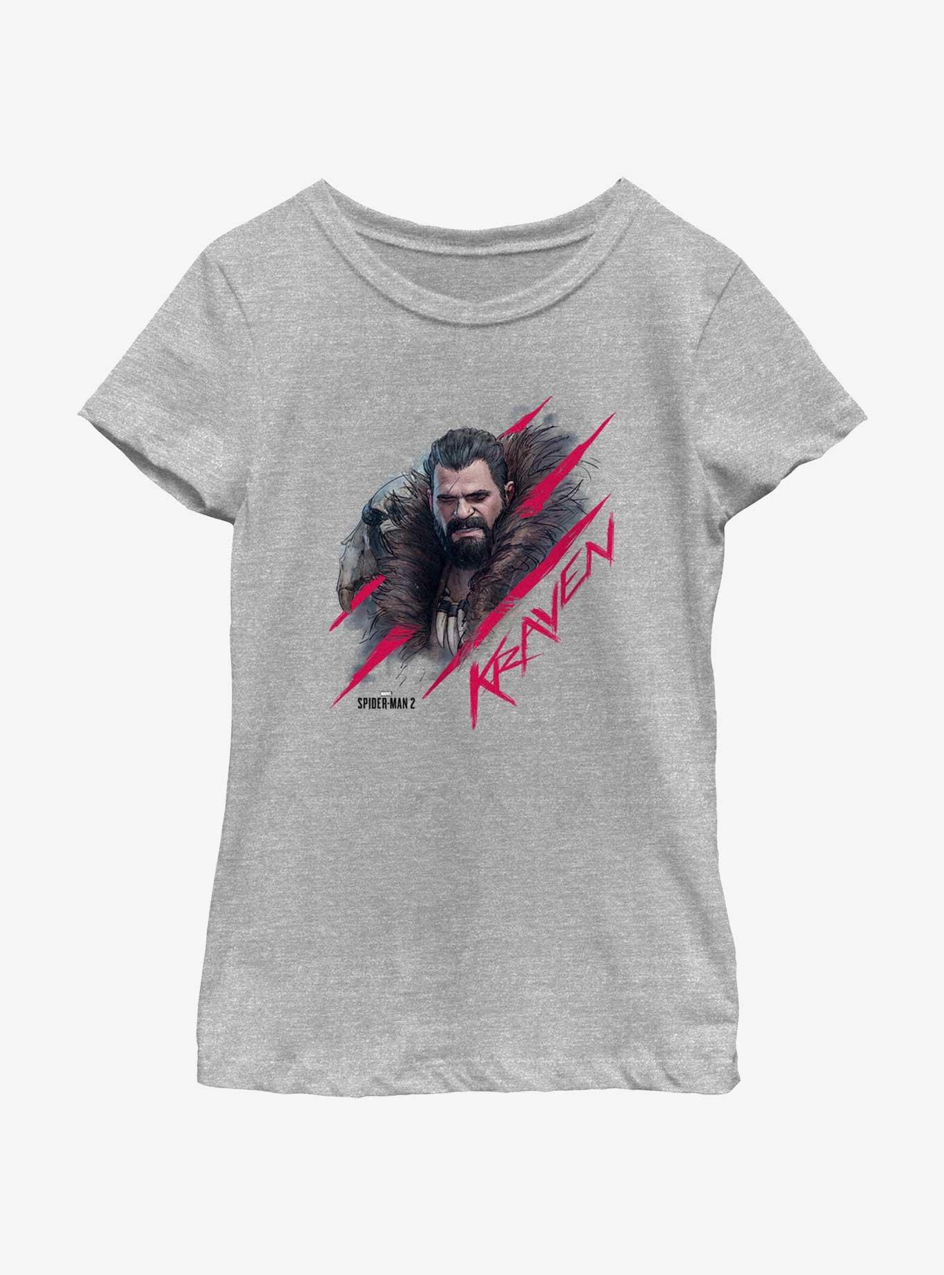 Marvel Spider-Man 2 Game Kraven Scratch Portrait Youth Girls T-Shirt, ATH HTR, hi-res