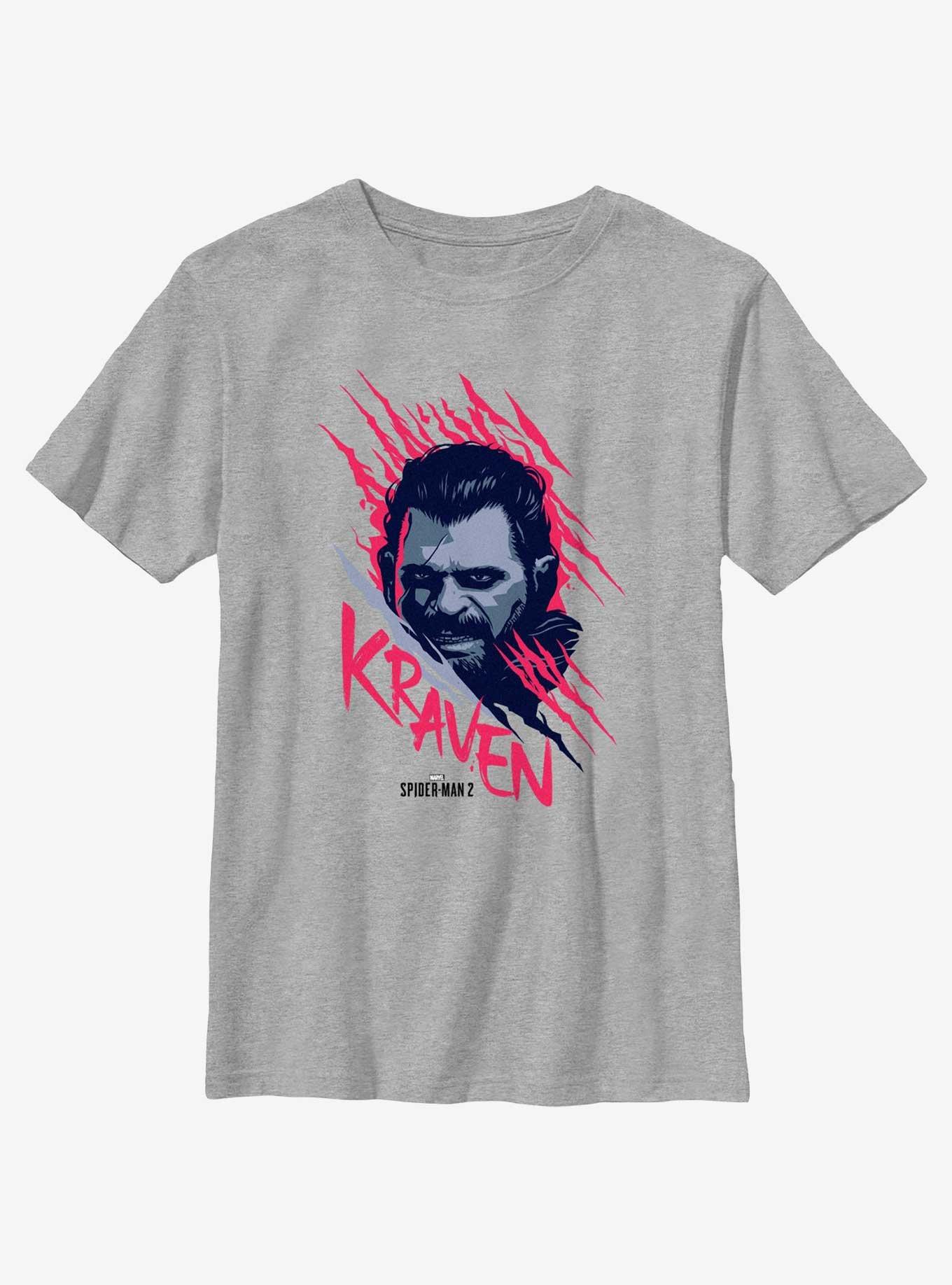 Marvel Spider-Man 2 Game Kraven Face Youth T-Shirt, ATH HTR, hi-res