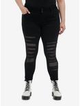 Social Collision® Black Destructed Fishnet Super Skinny Jeans Plus Size, BLACK, hi-res