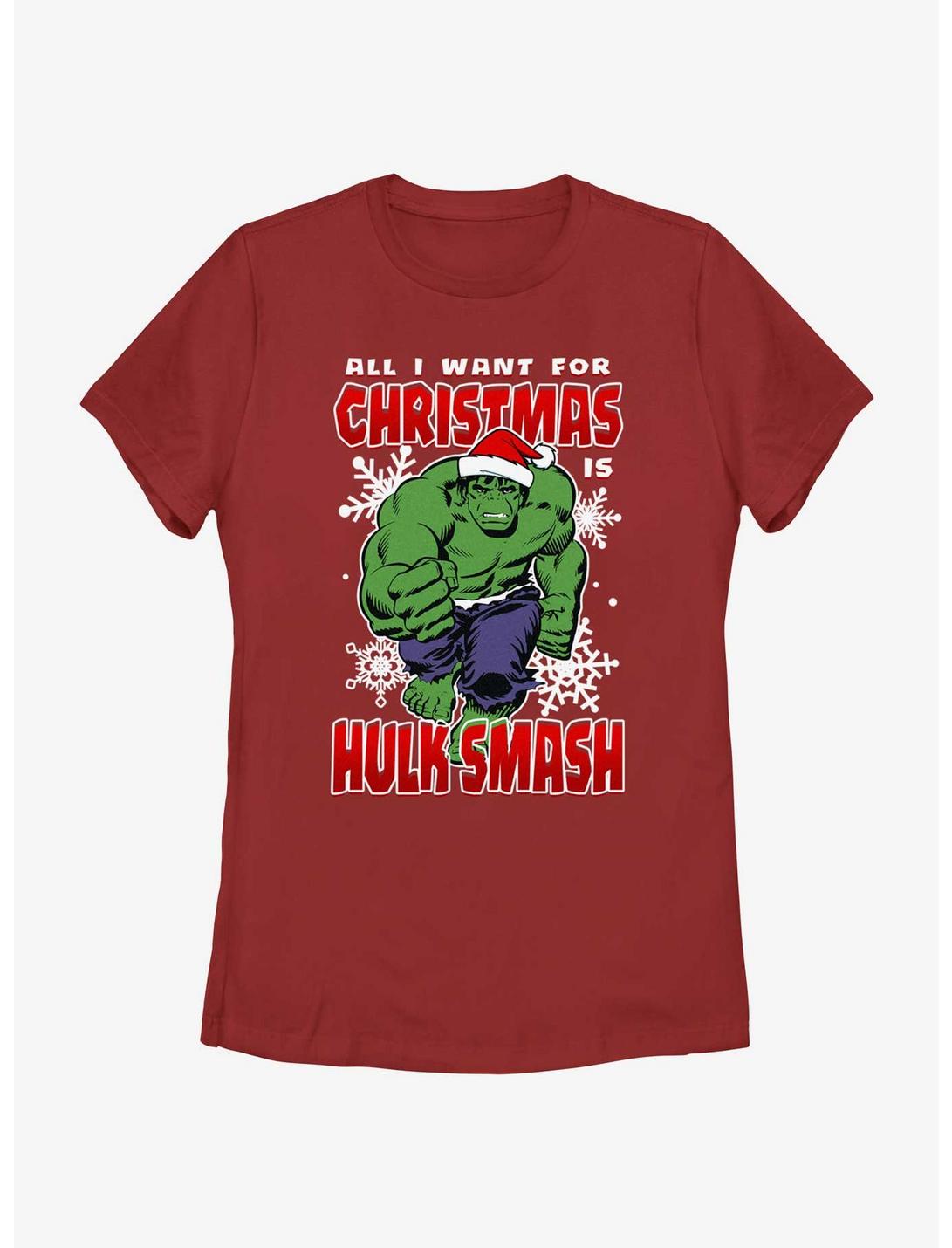 Marvel The Hulk Christmas Hulk Smash Womens T-Shirt, RED, hi-res