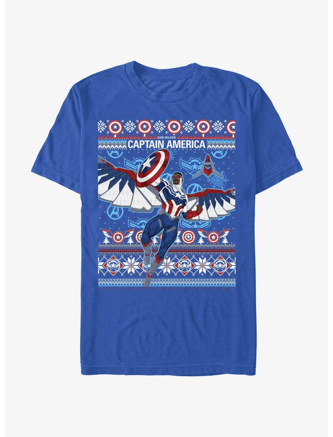 Marvel Captain America Sam Wilson Ugly Holiday T-Shirt, ROYAL, hi-res