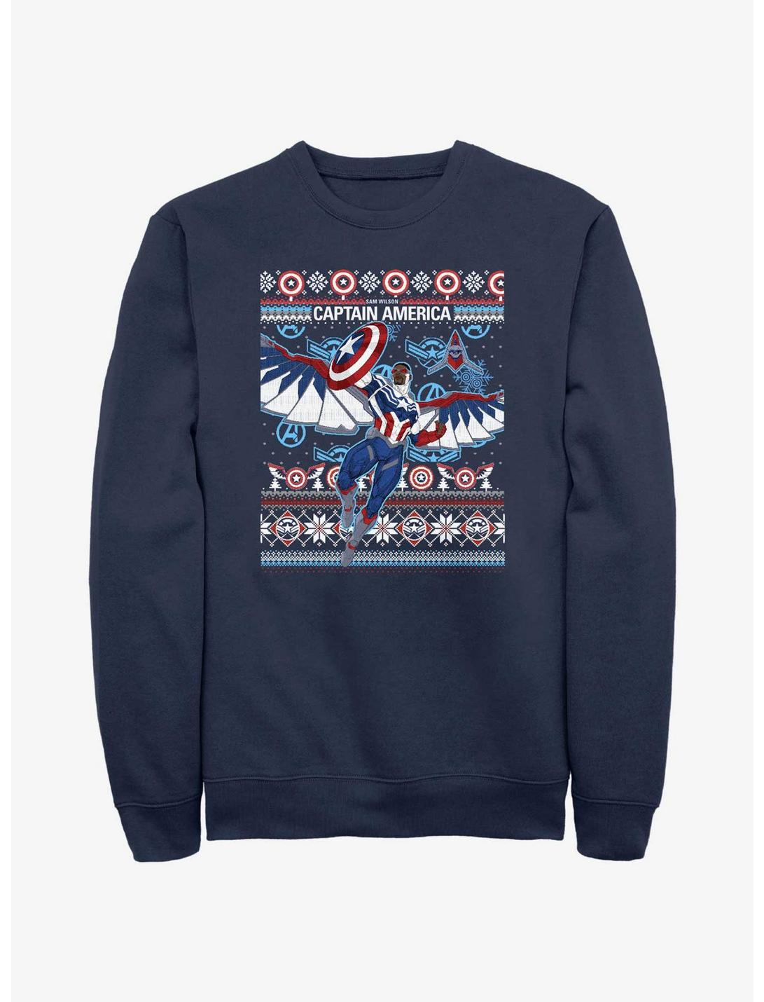 Marvel Captain America Sam Wilson Ugly Holiday Sweatshirt, NAVY, hi-res
