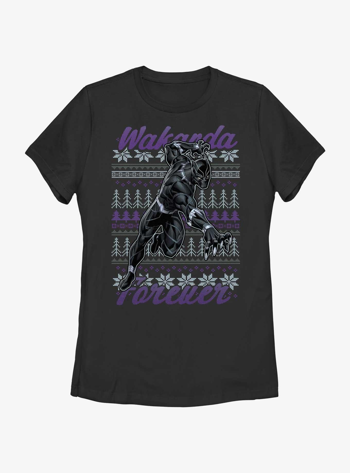 Marvel Black Panther Ugly Holiday Womens T-Shirt, BLACK, hi-res