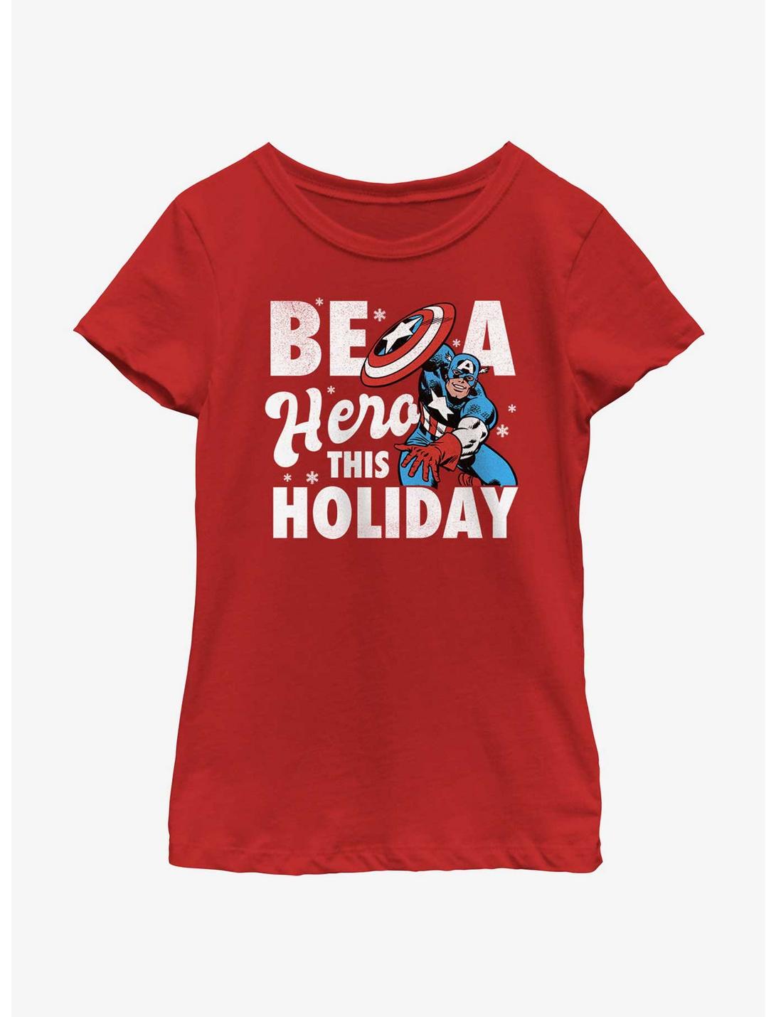 Marvel Captain America Holiday Hero Youth Girls T-Shirt, RED, hi-res