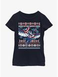 Marvel Captain America Sam Wilson Ugly Holiday Youth Girls T-Shirt, NAVY, hi-res