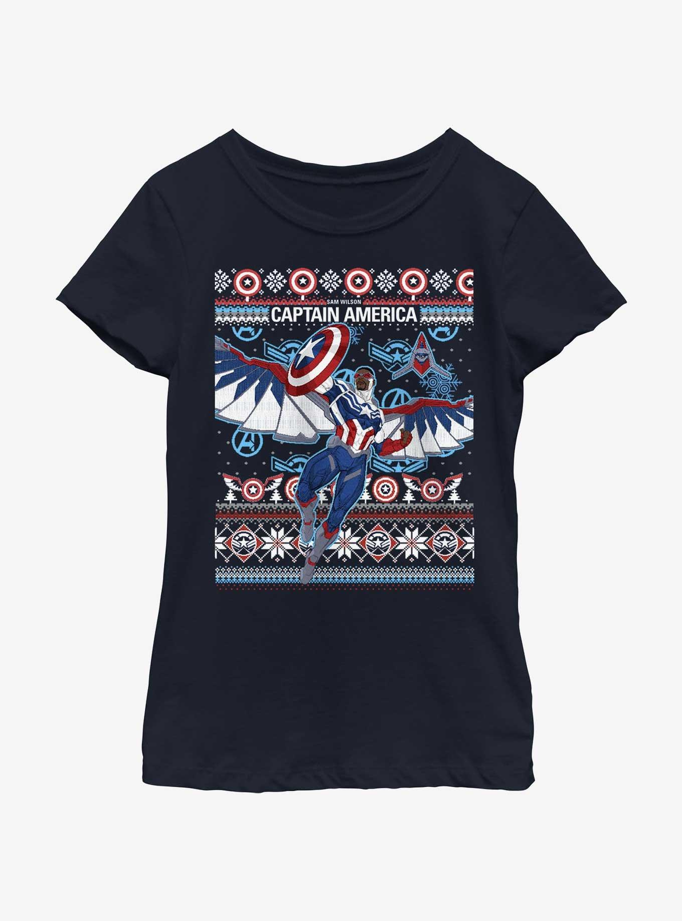 Marvel Captain America Sam Wilson Ugly Holiday Youth Girls T-Shirt, , hi-res
