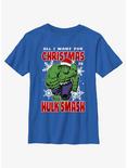 Marvel The Hulk Christmas Hulk Smash Youth T-Shirt, ROYAL, hi-res