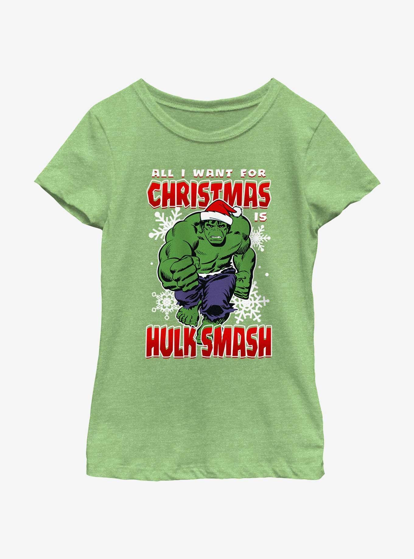 Marvel The Hulk Christmas Hulk Smash Youth Girls T-Shirt, GRN APPLE, hi-res