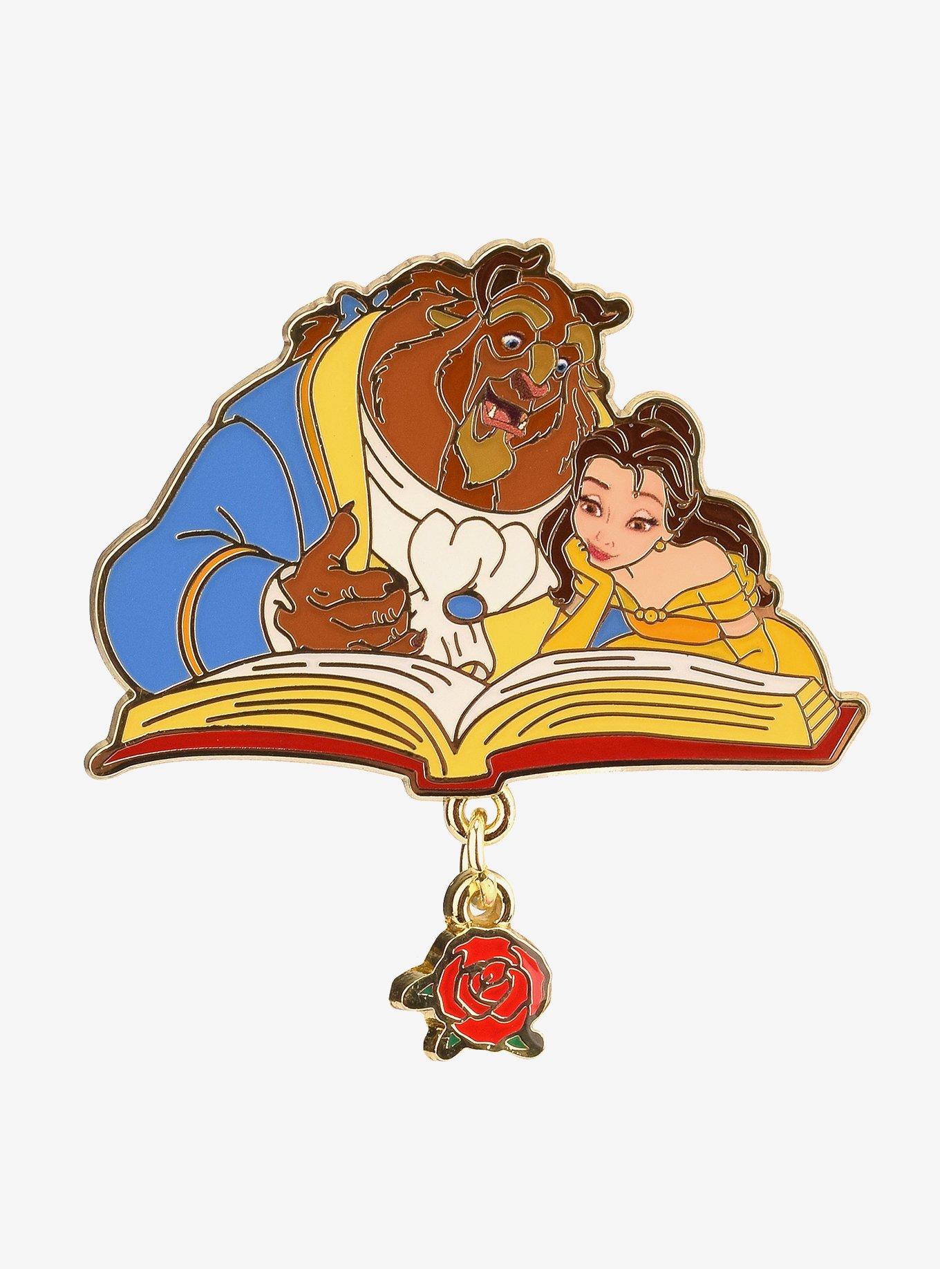 Disney Beauty and the Beast Belle & Beast Reading Dangling Charm Enamel Pin — BoxLunch Exclusive, , hi-res