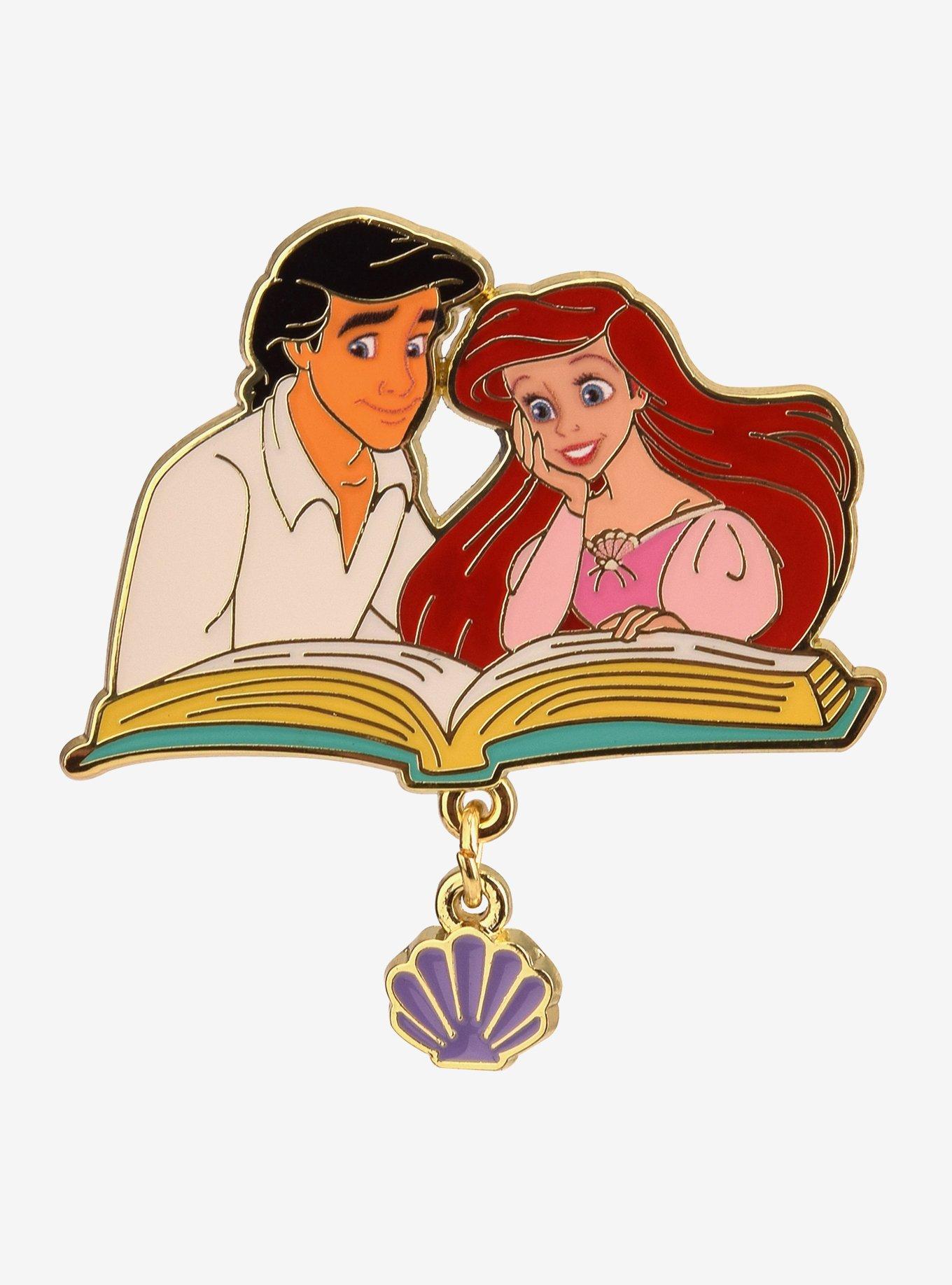 Disney The Little Mermaid Ariel & Eric Reading Dangling Charm Enamel Pin — BoxLunch Exclusive, , hi-res