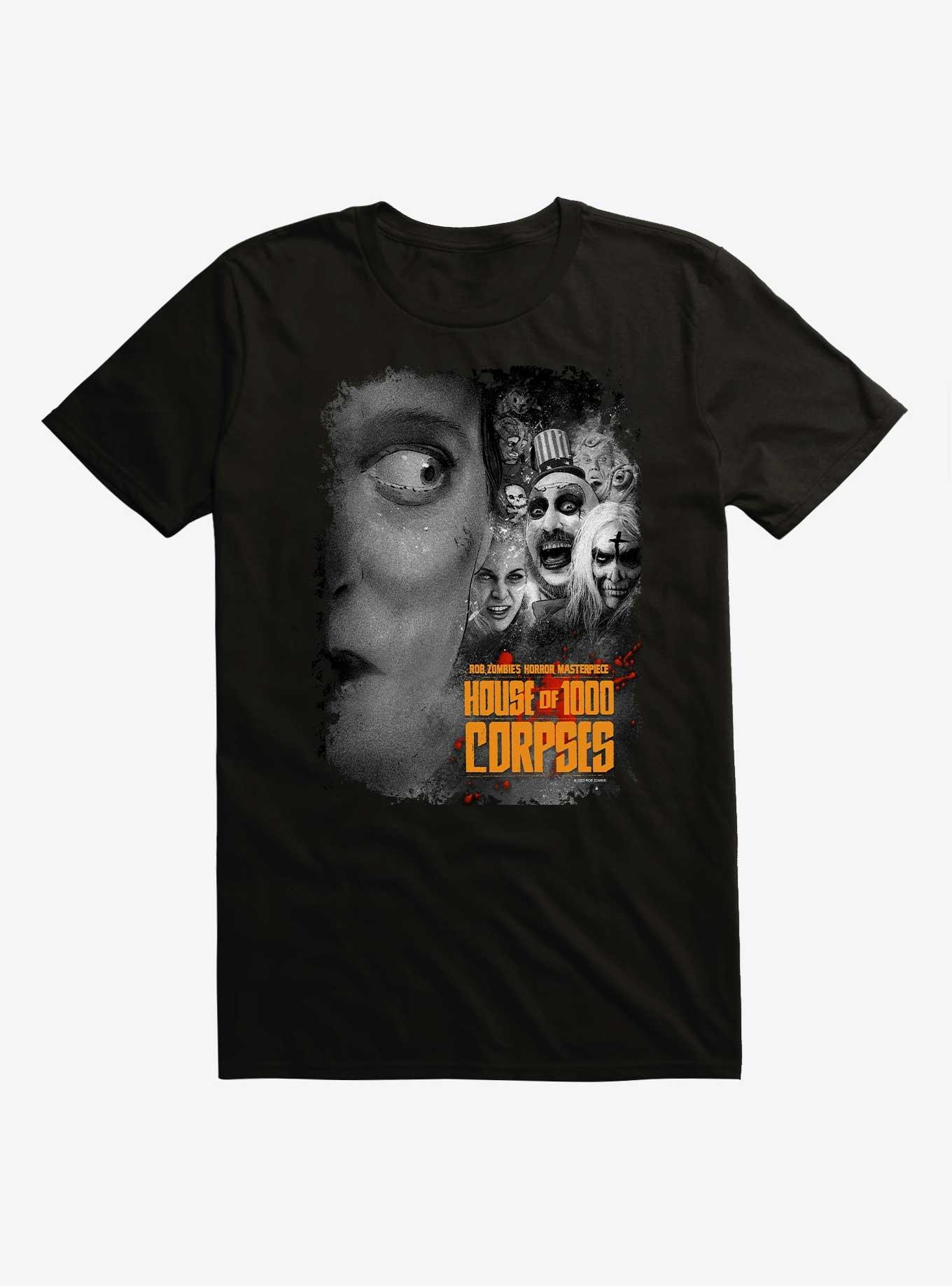 House Of 1000 Corpses Black And White Movie Poster T-Shirt, BLACK, hi-res