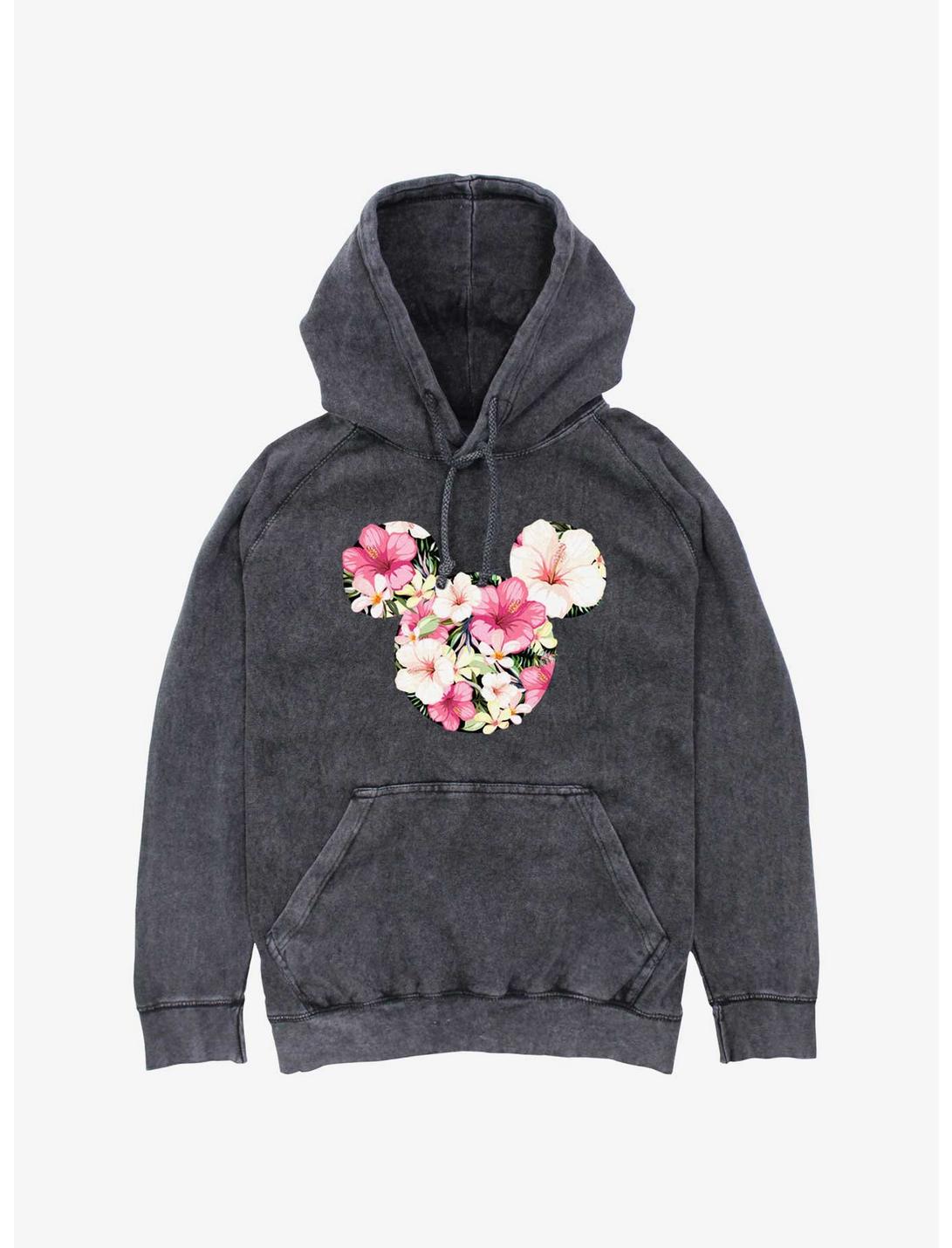 Disney Mickey Mouse Tropical Floral Ears Mineral Wash Hoodie, BLACK, hi-res