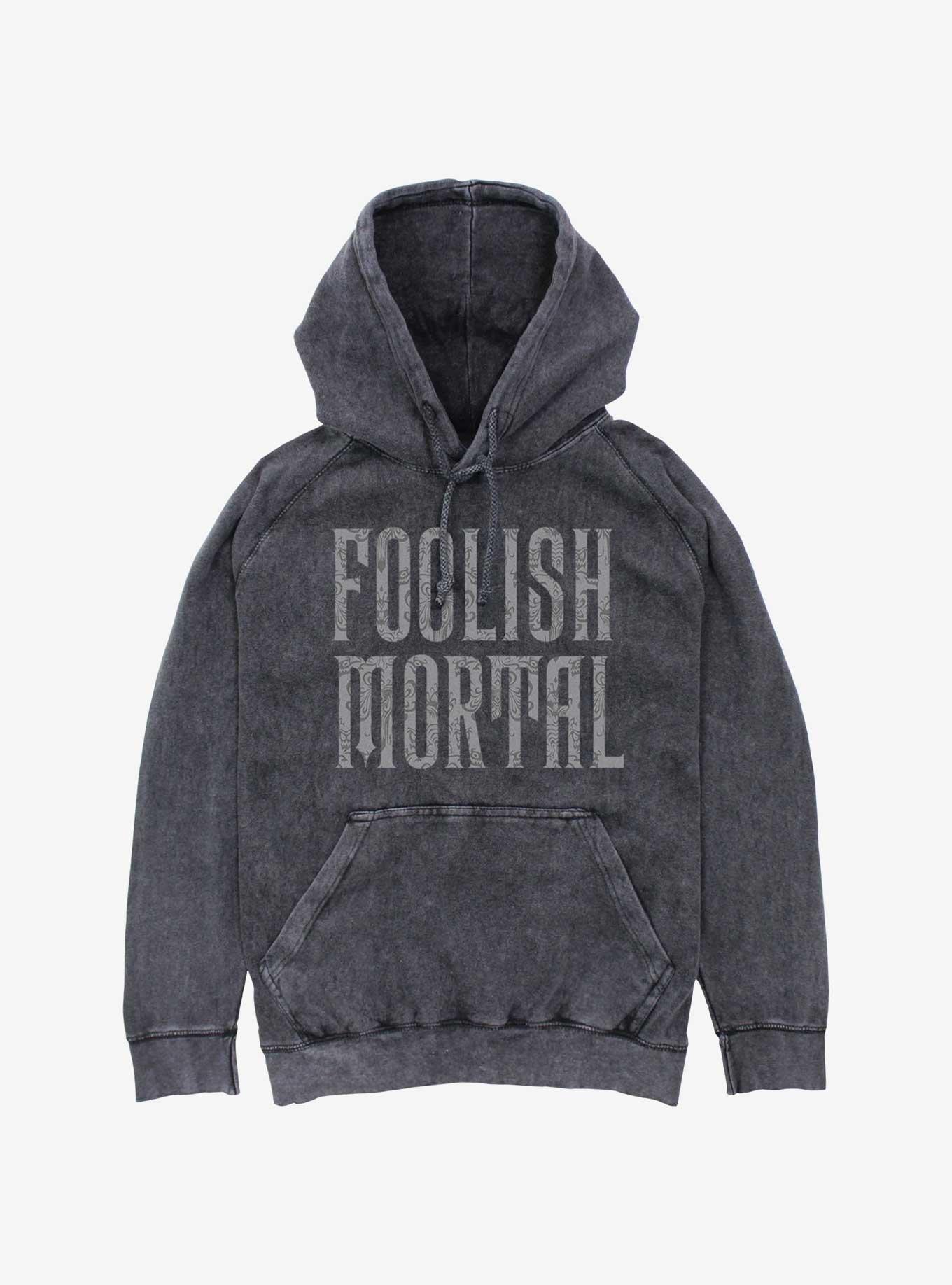 Disney Haunted Mansion Foolish Mortal Mineral Wash Hoodie, BLACK, hi-res