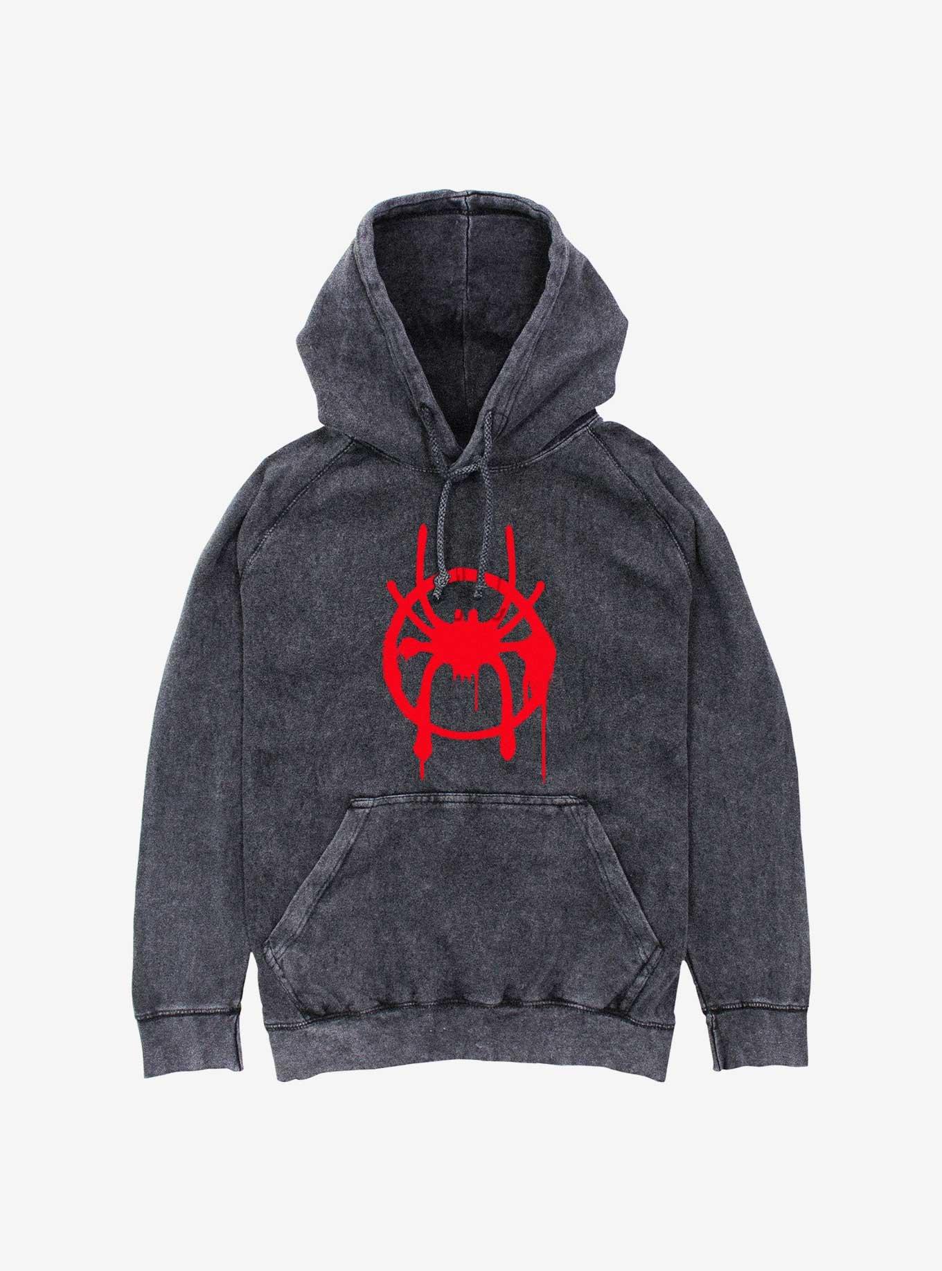 Marvel Spider-Man Miles Morales Spray Symbol Mineral Wash Hoodie, BLACK, hi-res