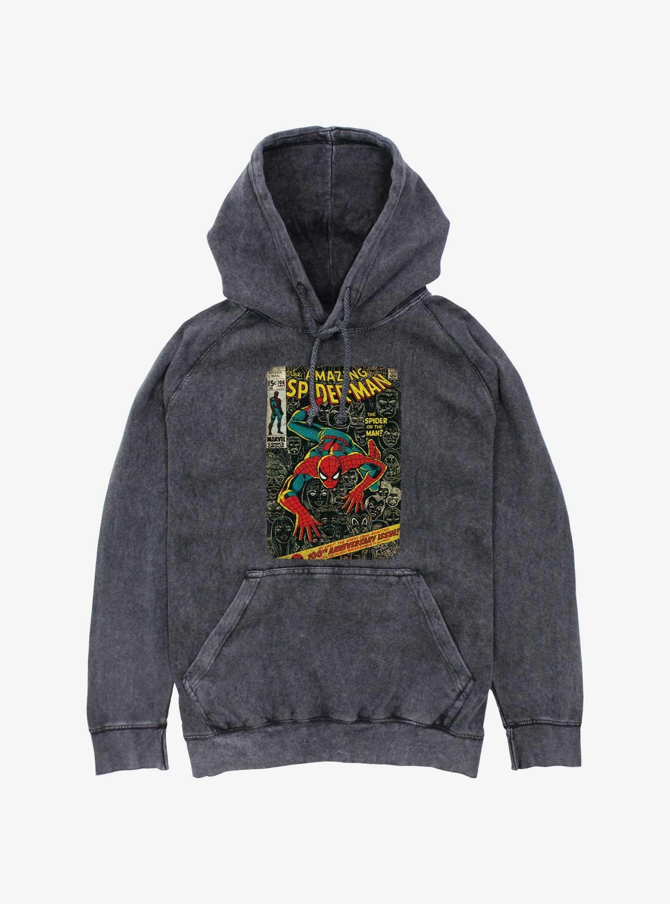 Marvel Spider-Man Crawl Comic Cover Mineral Wash Hoodie, BLACK, hi-res