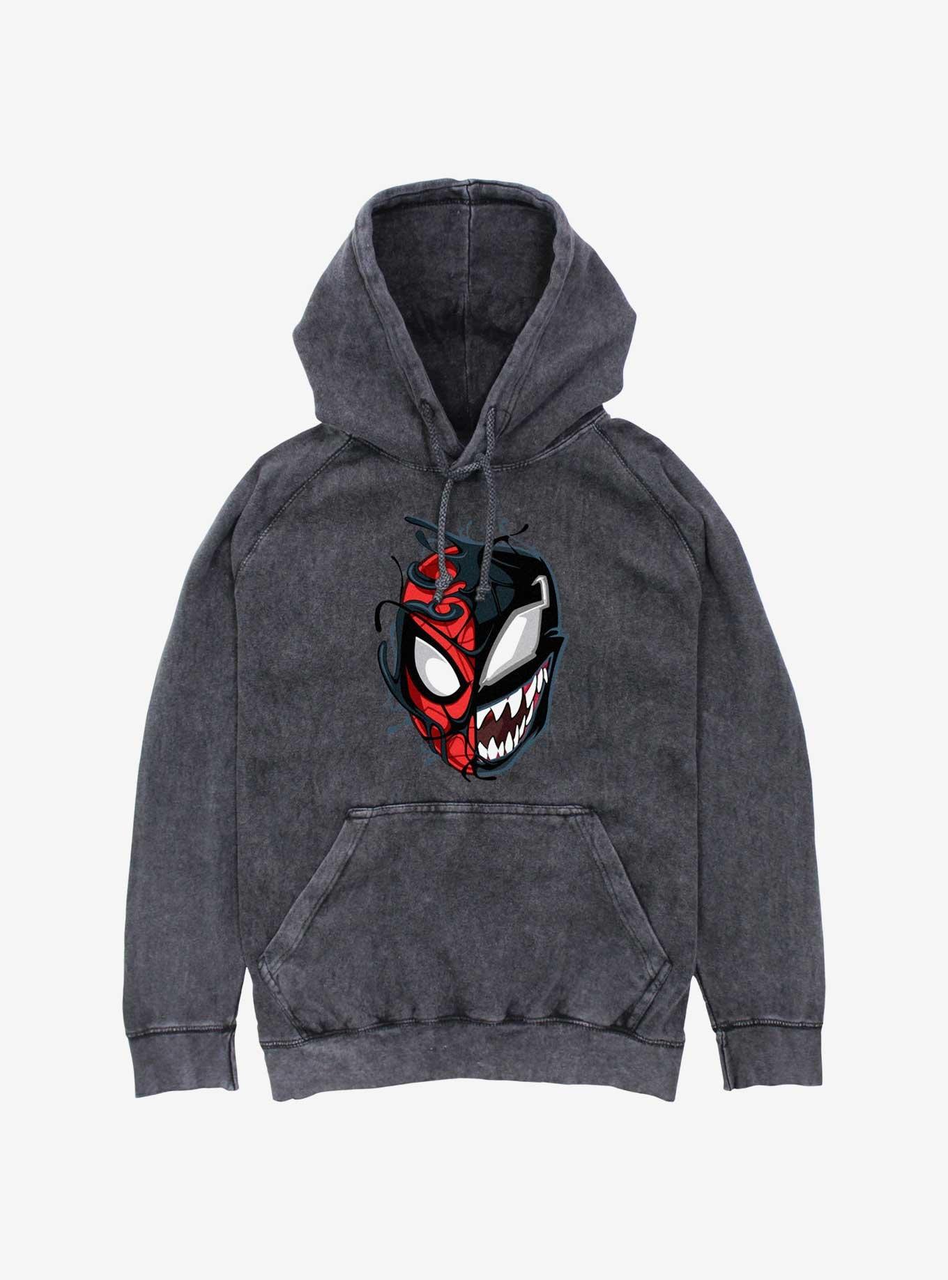 Marvel Venom Spider-Man Split Mineral Wash Hoodie, BLACK, hi-res