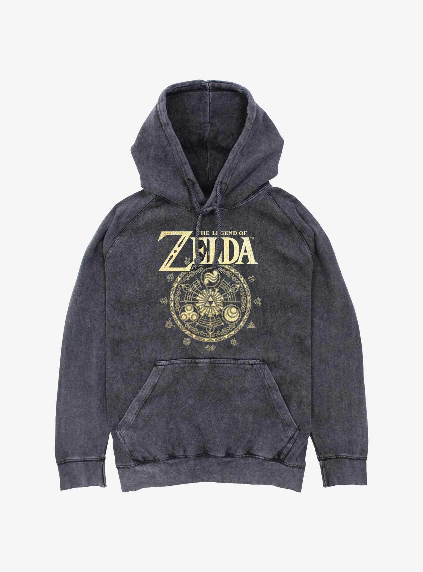 The Legend of Zelda Triforce Runes Mineral Wash Hoodie, BLACK, hi-res