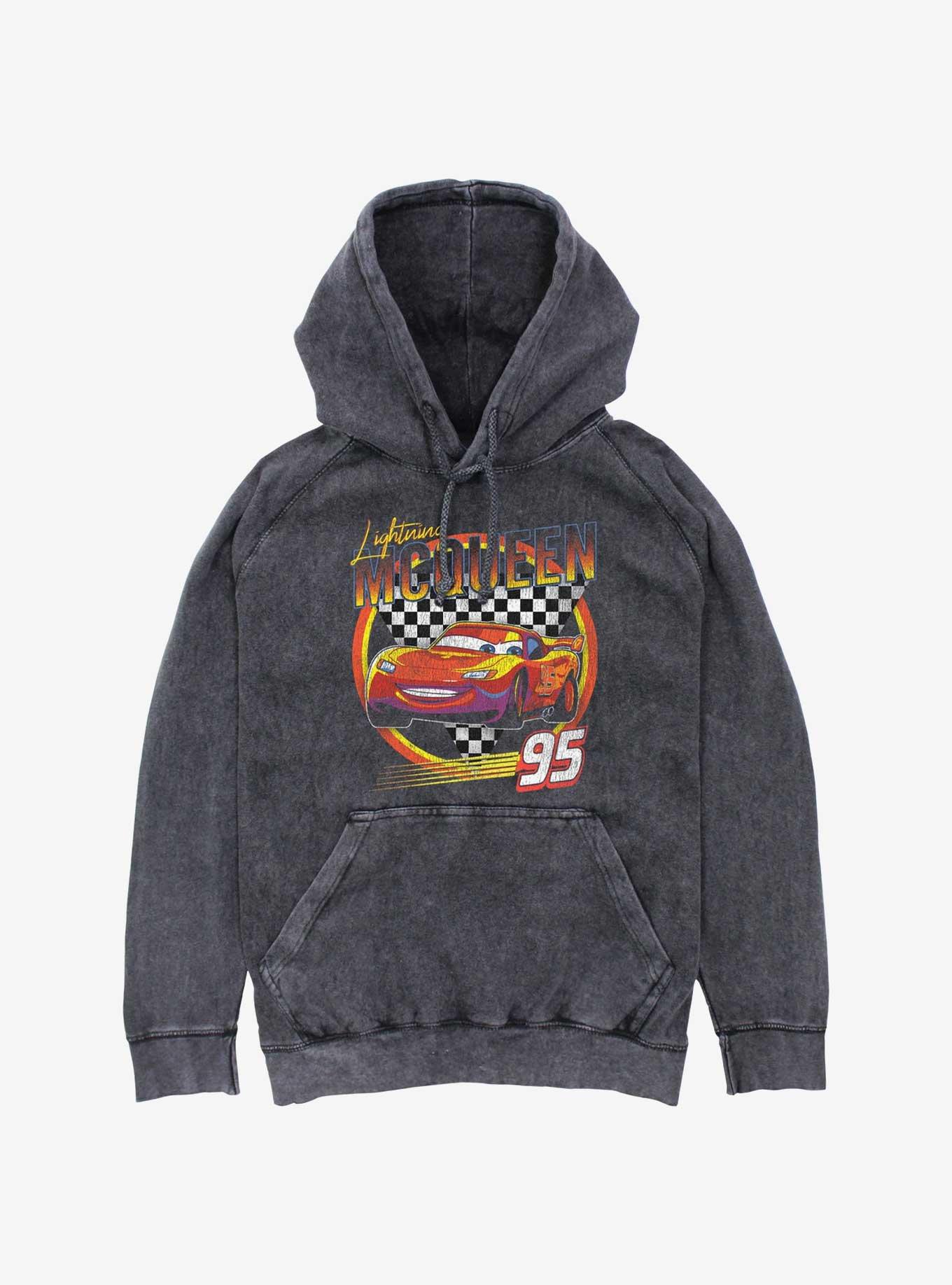 Disney Pixar Cars Lightning McQueen Vintage Race Mineral Wash Hoodie BLACK BoxLunch