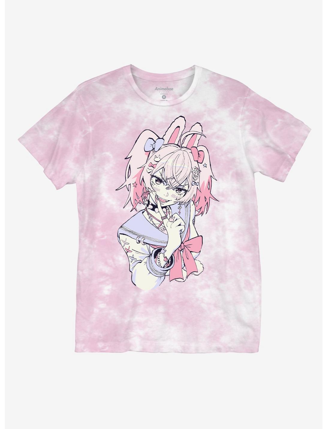 Pink Bunny Sailor Tie-Dye Boyfriend Fit Girls T-Shirt By Animebae, MULTI, hi-res