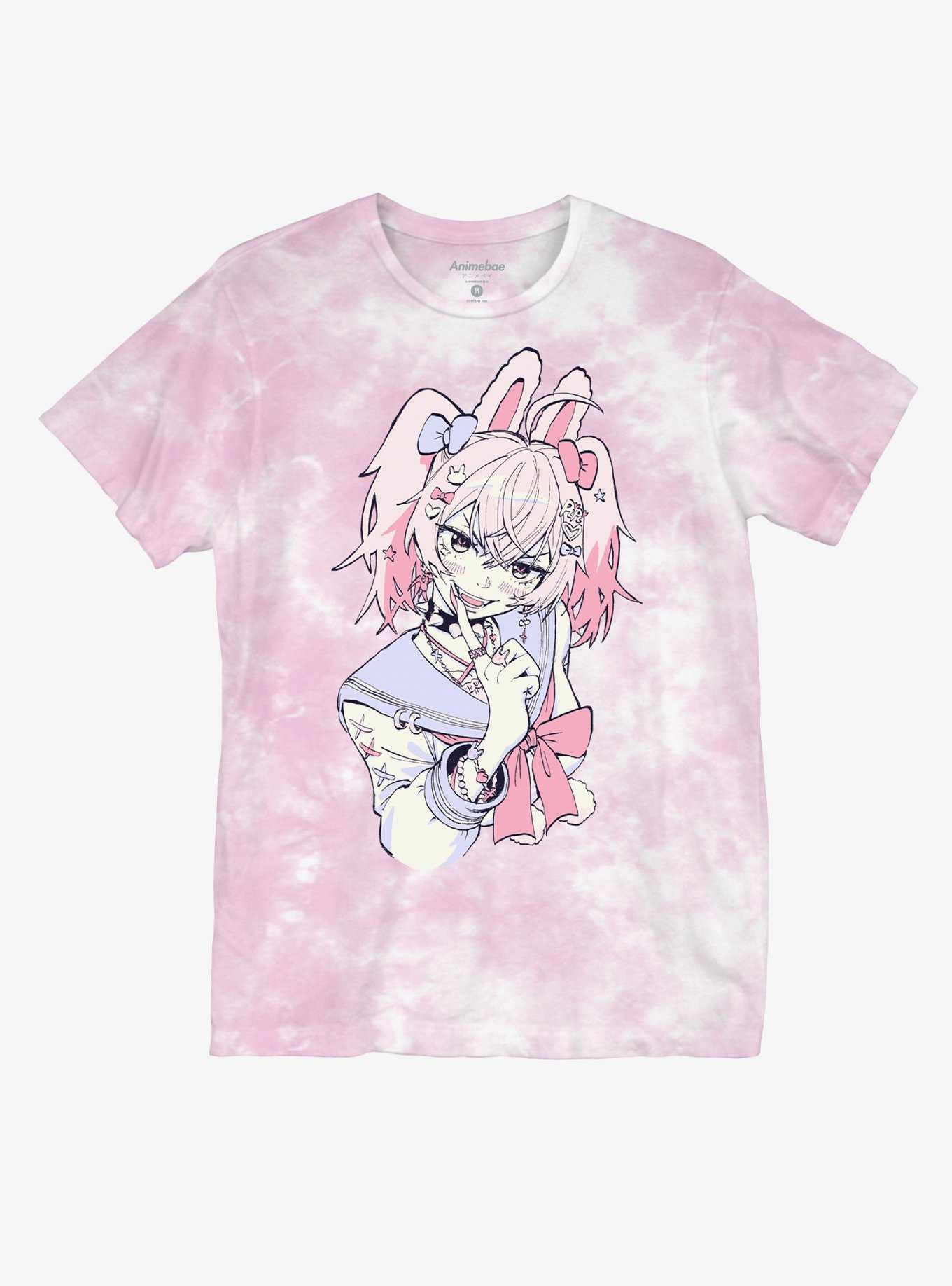 Pink Bunny Sailor Tie-Dye Boyfriend Fit Girls T-Shirt By Animebae, , hi-res