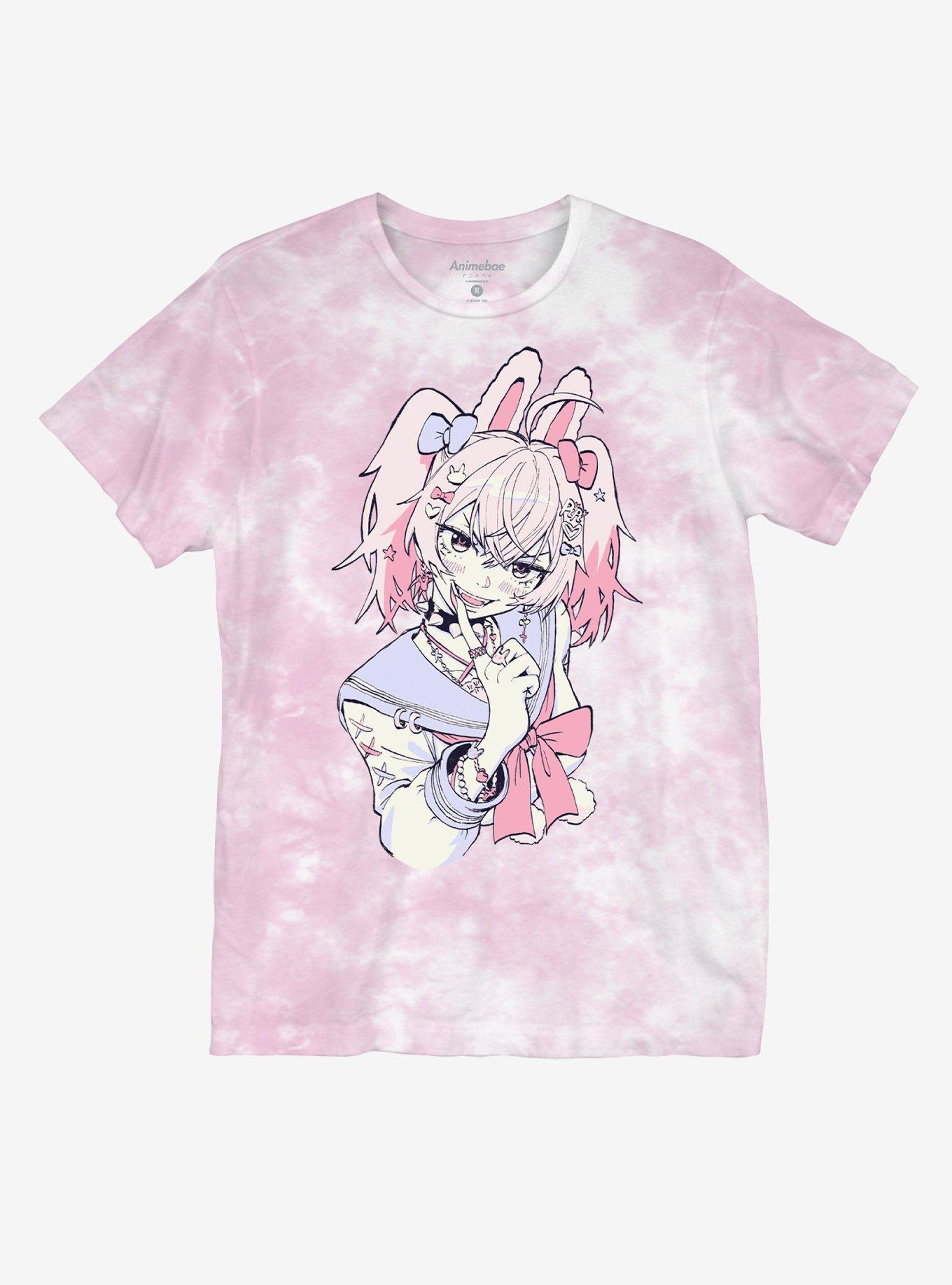 Pink Bunny Sailor Tie-Dye Boyfriend Fit Girls T-Shirt By Animebae, , hi-res