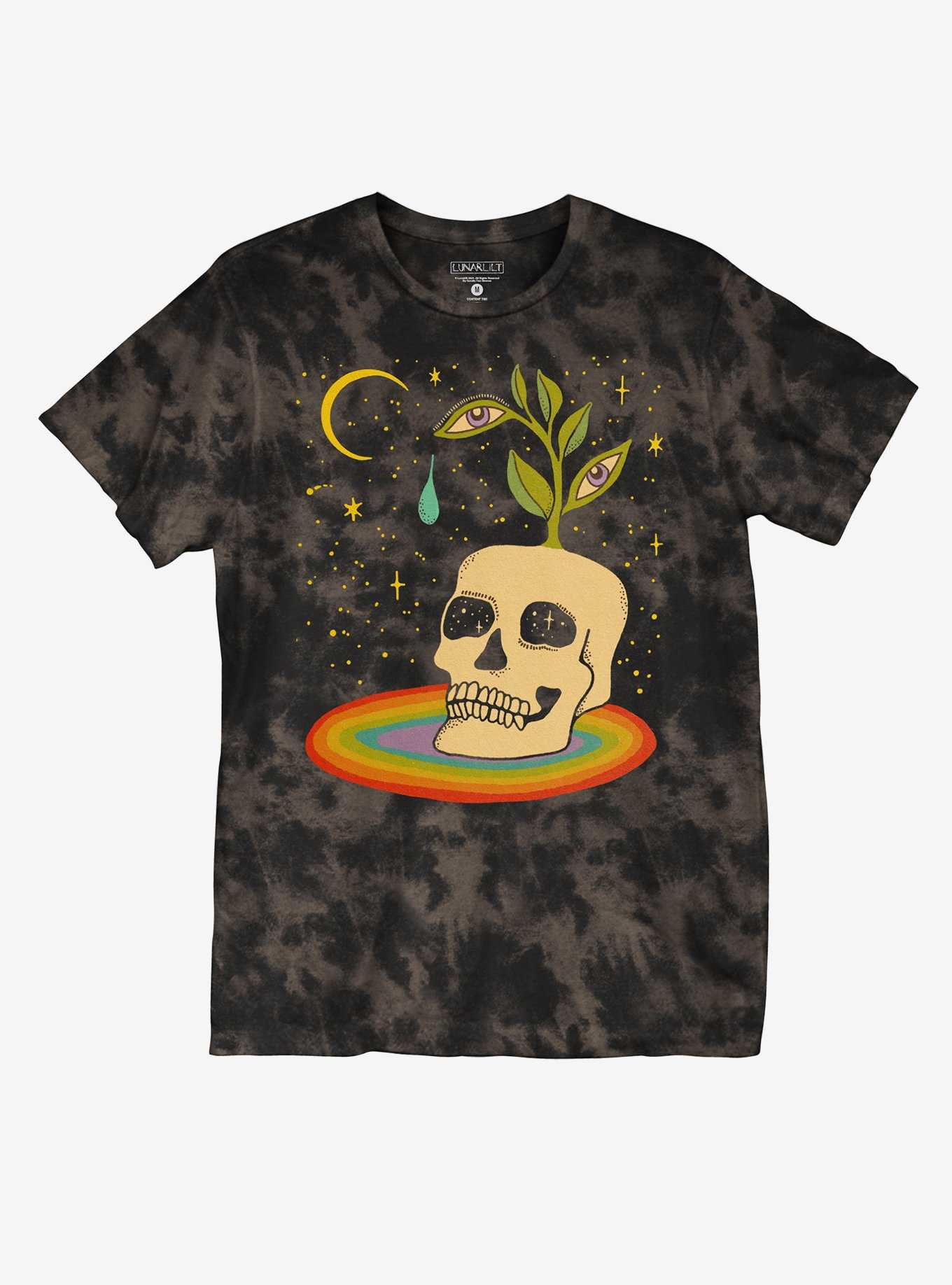 Sprouting Skull Tie-Dye Boyfriend Fit Girls T-Shirt By Lunarlilt, , hi-res